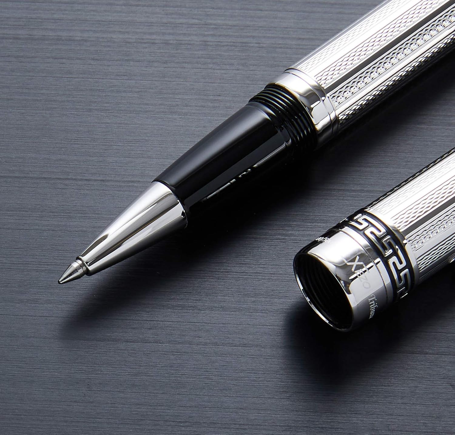 Xezo Tribune Pure Platinum Layered Diamond-Cut Fine Rollerball Pen, Weighty and Balanced, Individually Numbered (Tribune Platinum R), Silver, Black : Office Products
