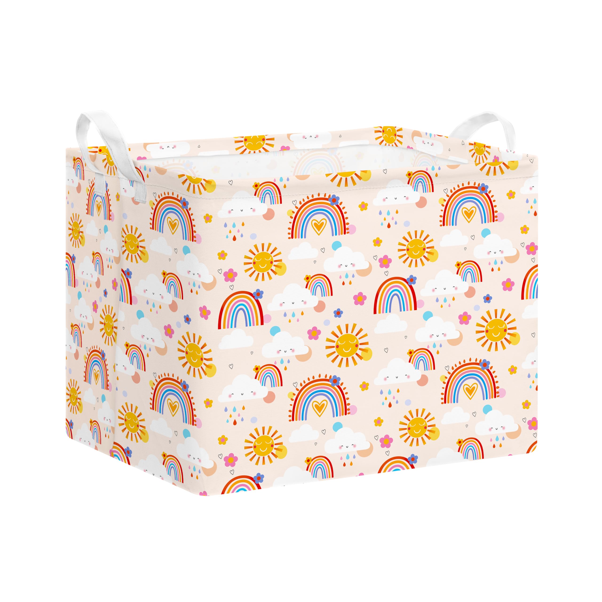 Kids Laundry Hamper with Handles,Collapsible Children Storage Basket for Clothes Books,Waterproof Storage Box for Bedroom Living Room Bathroom,40x30x30cm,Rainbow