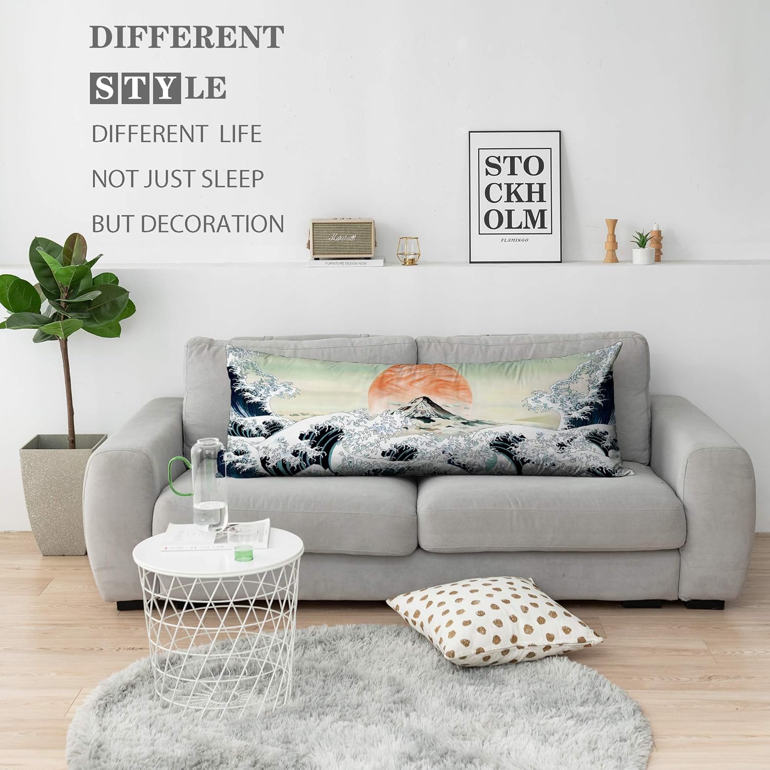 Body Pillow Cover - 20 x 54 inches - Digital Printing Body Pillow Case with Hidden Zipper Closure - Ultra Soft Velvet Body Pillow Pillowcase for Hair and Skin - Japanese Wave : Home & Kitchen