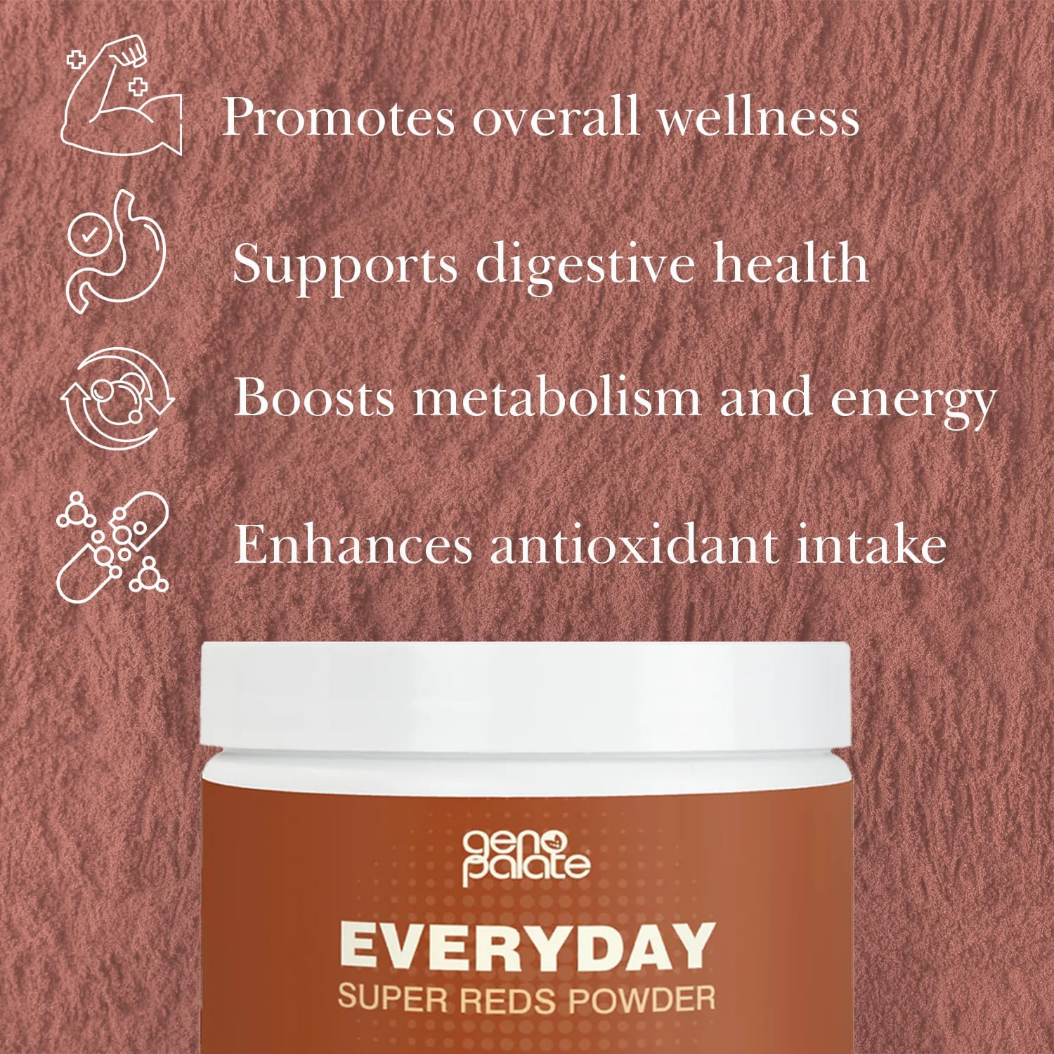 GenoPalate Everyday Super Reds, Antioxidant Superfood Blend with Beet Root, Cranberry, Hibiscus, Acai & Probiotics, Energizing Polyphenols for Heart, Brain & Digestive Health, Vegan, 30 Servings