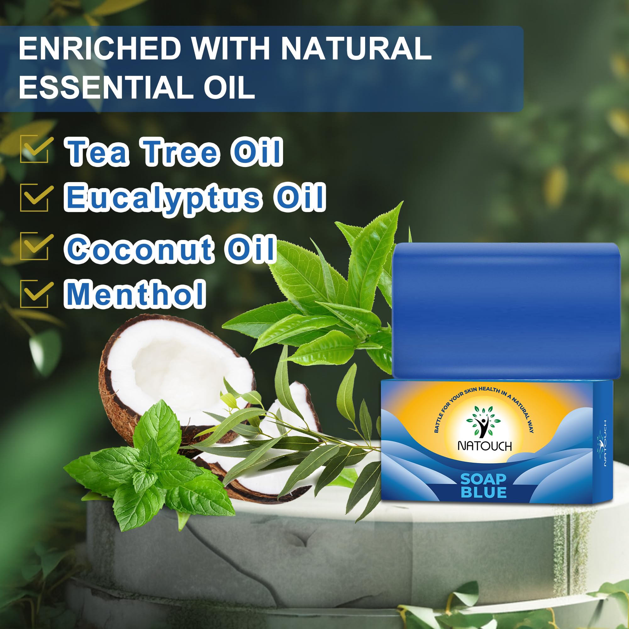 Natouch Tea Tree Soap Bar, Soap for Women/Men Help Jock Itch, Yeast Infections, Athlete's Foot, Body Odor, Ringworm, Natural Tea Tree Oil