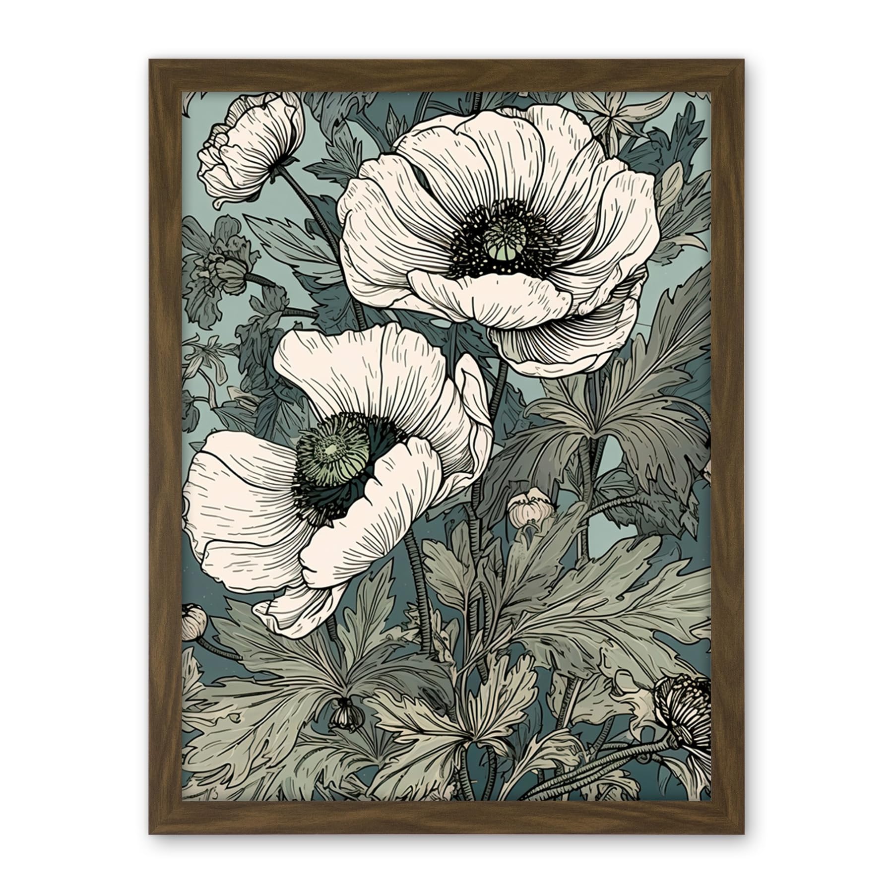 Artery8 Pastel Colour White Anemone Flower Bloom Field Artwork Framed Wall Art Print 18X24 Inch