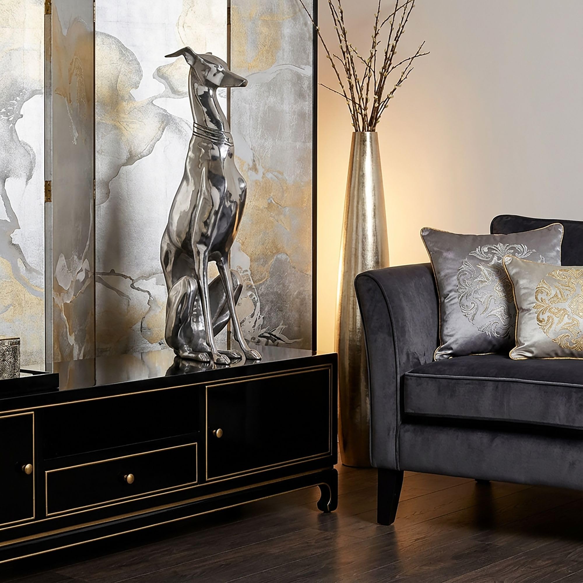 FineBuy Dekoration Design Dog aus Aluminium silbern Windhund Skulptur Hundestatue Silber