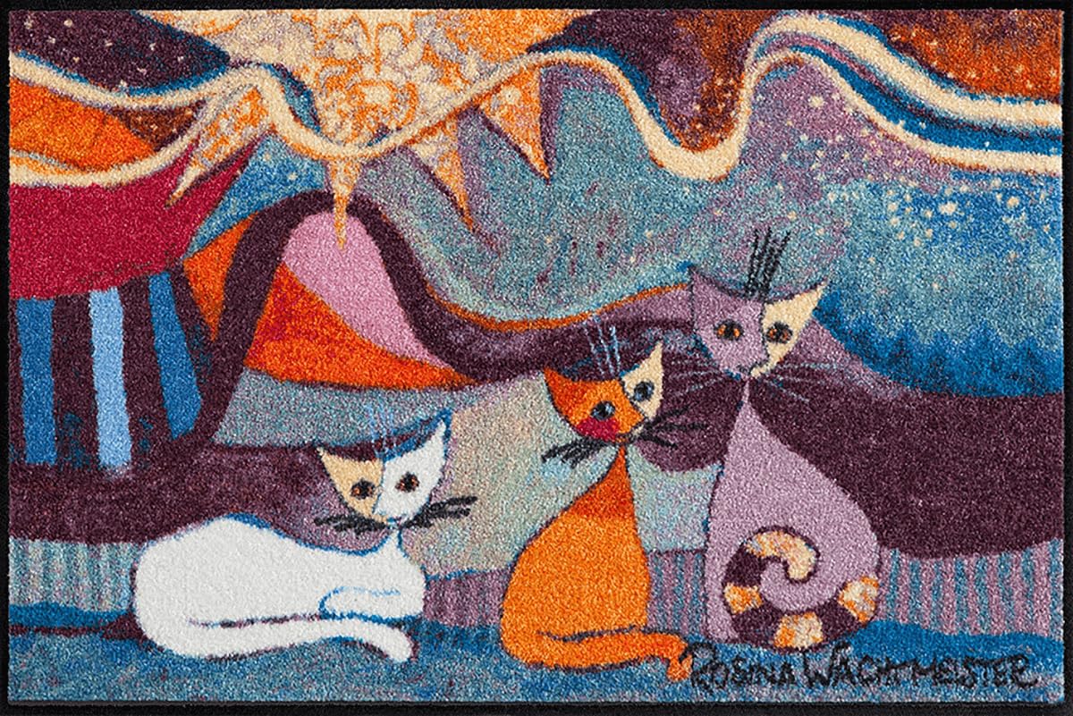 Efia Rosina Wachtmeister Fußmatte Lifestyle Le Onde 50x75 cm Tür-Matte waschbar Katzen bunt Designer