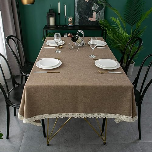 Miniatura 7 de EHouseHome - Mantel de lino sintético con orilla de encaje. Resistente al agua, a prueba de derrames y manchas, libre arrugas y a prueba de aceite