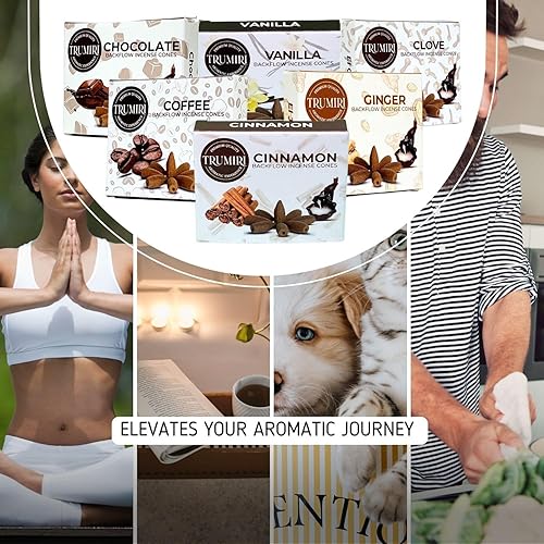 Miniatura 3 de Trumiri Conos de incienso gourmet de reflujo  Paquete variado  Total 60 conos de incienso cascada (6 aromas x 10 conos)  Vainilla, canela, café,