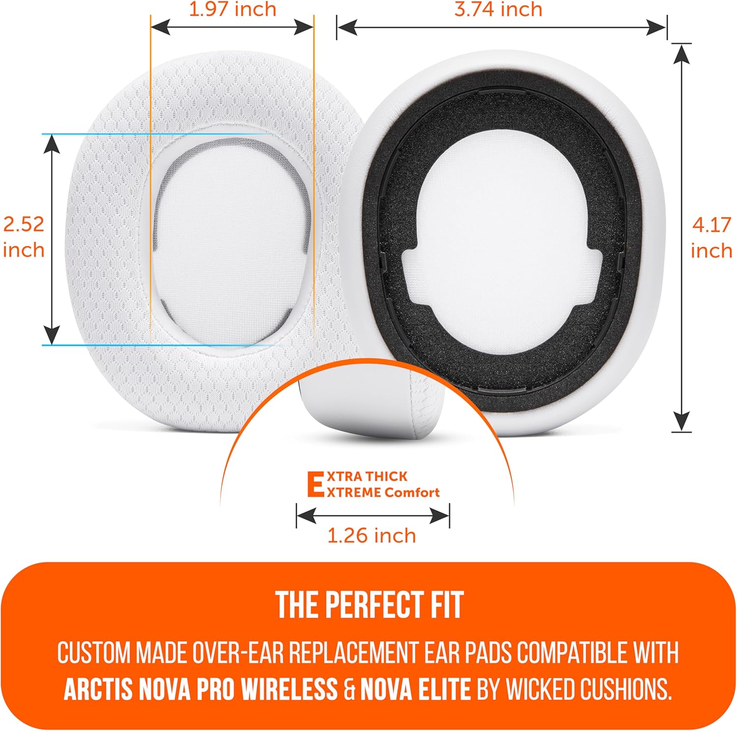 WC Freeze Nova Pro Wireless - Cooling Gel Earpads for Arctis Nova Pro Wireless & Nova Elite (Doesn’t Fit Other Models), by Wicked Cushions, Extra Thick & Comfortable | White