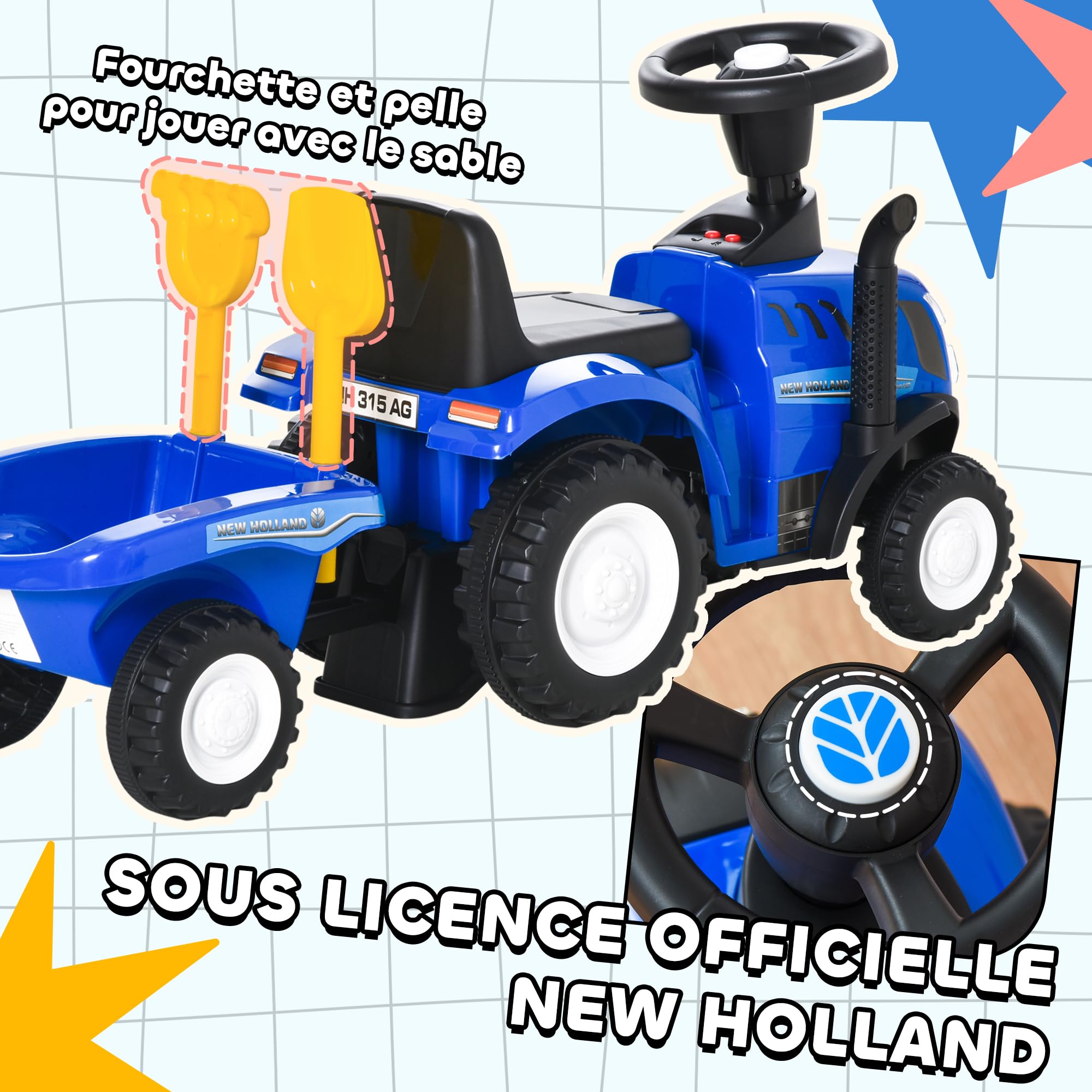 Porteur Tracteur Rainbow Farm Avec Remorque Et Kit De Stickers Alternatifs - Blanc - Jeux