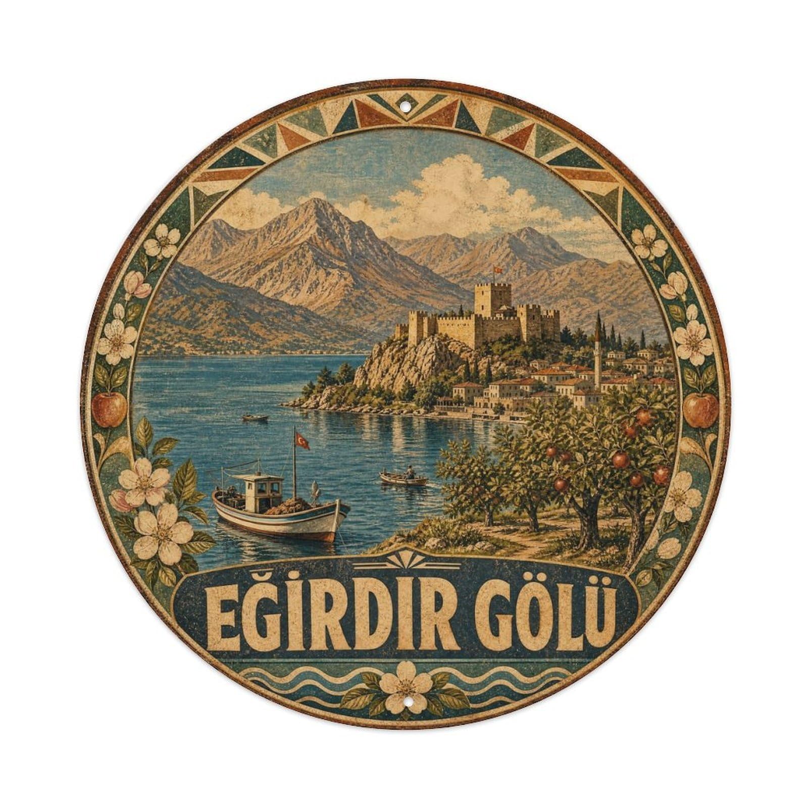 Egidir Lake Turkey Landscape Heritage Aged Vintage Metal Tin Sign
