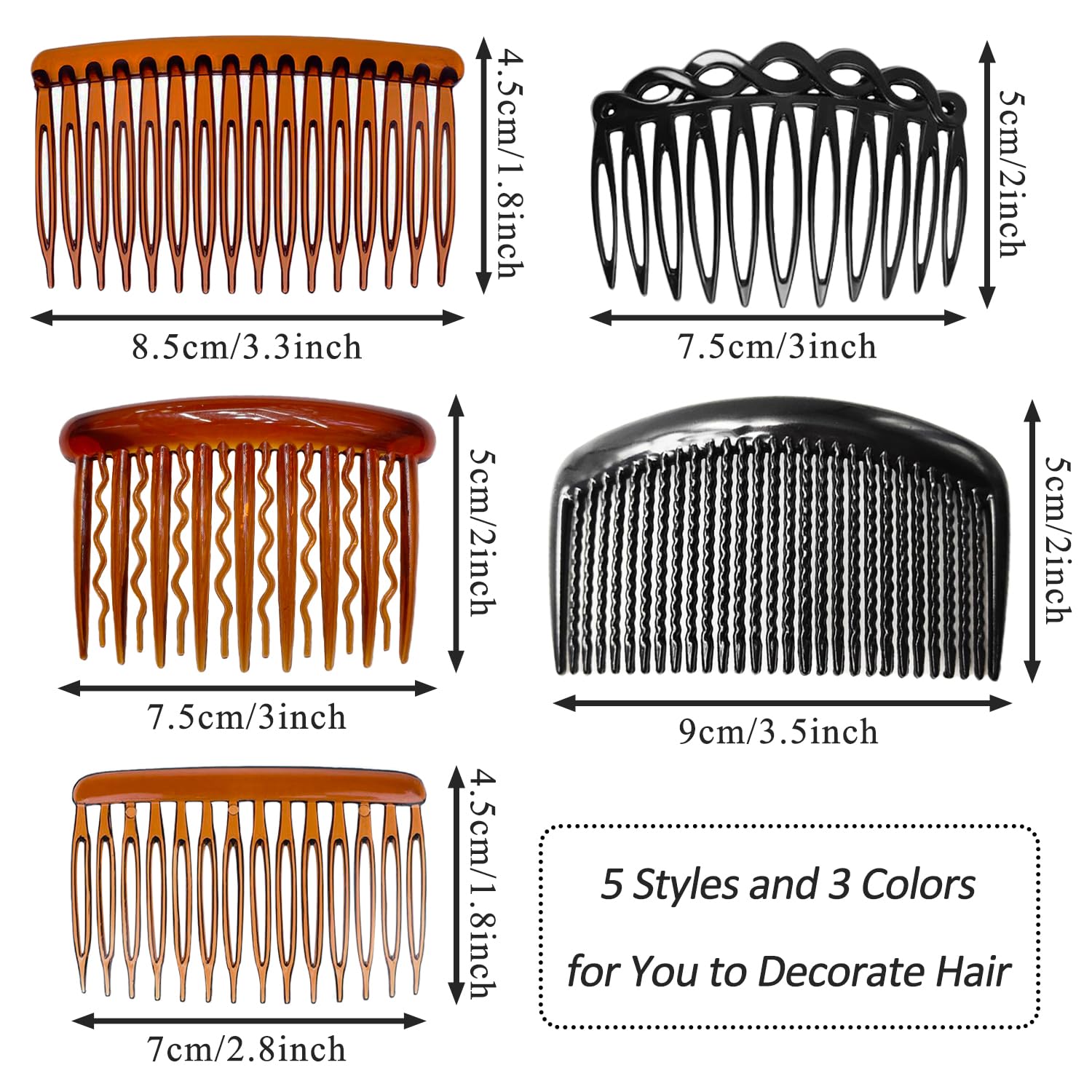 SYEYCW 15 Pcs Hair Comb Slides, French Side Comb, Plastic Side Hair Twist Decorative Comb with Teeth, Black - Image 2