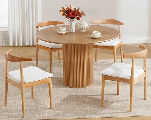 Miniatura 3 de VESCASA Juego de 2 sillas de comedor modernas de mediados de siglo, sillas de comedor tapizadas de lino beige, sillas de comedor de madera natural