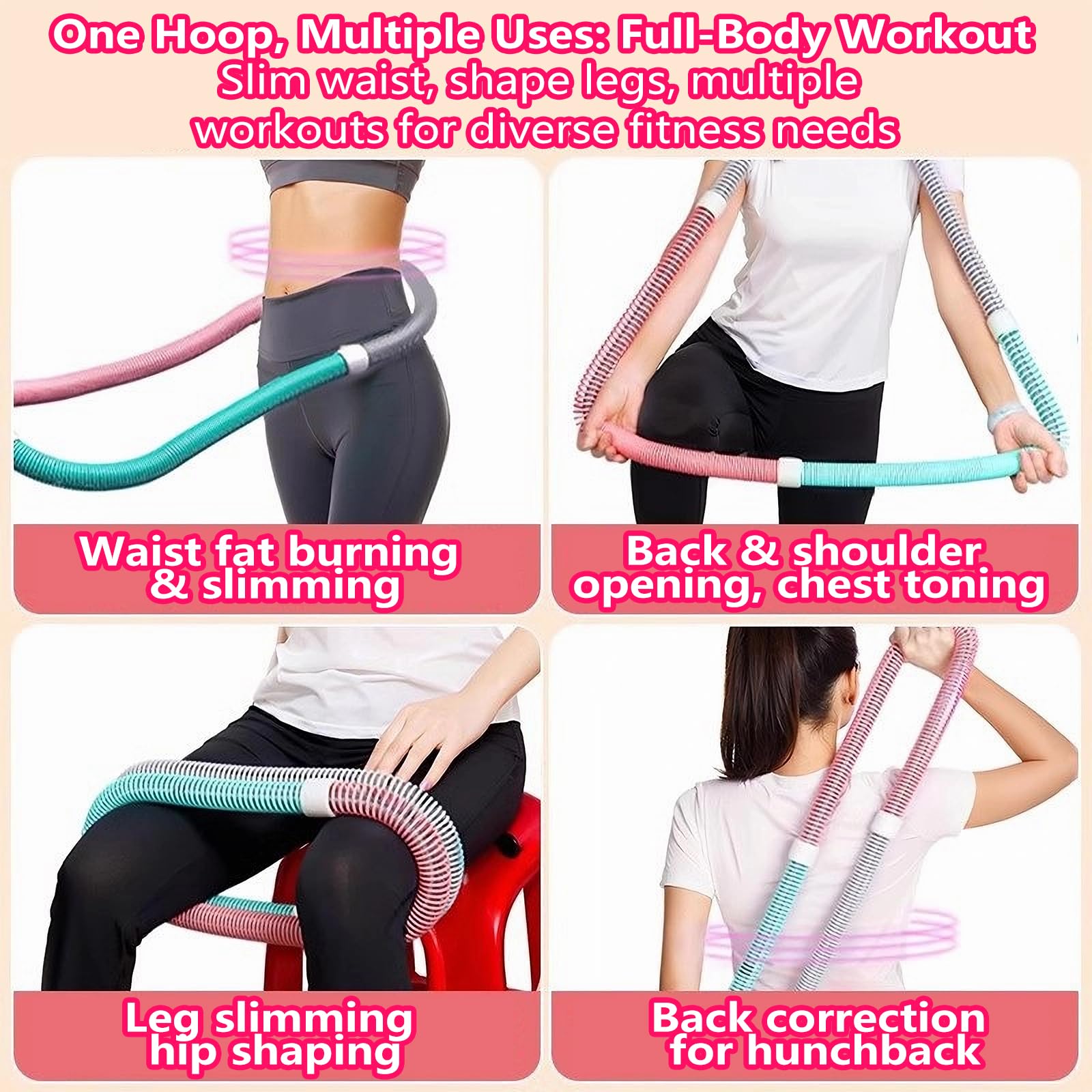 Hula Hoop morbido per adulti, hula hoop morbido per dimagrire con anima a molla, corda di sicurezza, pieghevole, con peso, hula hoop per casa, palestra, scuola