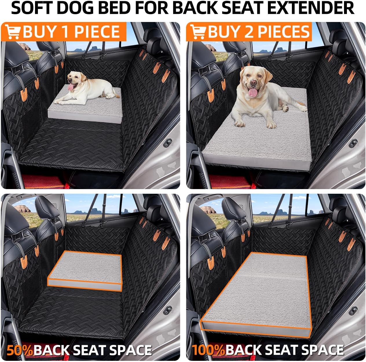 MAXFUT Dog Bed for Car Back Seat Extender,Waterproof Large Dog Mat for Seat Cover Back Seat,Washable Pet Bed for car Hammock(Gray, for car,SUV,Small Truck)