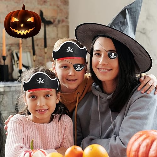 Miniatura 5 de Legigo Sombrero de pirata, máscara de ojos para disfraz clásico, sombrero de capitán pirata, parche de ojo de pirata para fiesta de pirata, cosplay,