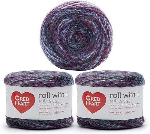 Red Heart Roll with It Melange - Hilo de autógrafo de mezcla  Paquete de 3 unidades de 5.29 oz5.3 onzas  Acrílico  4 medianos (peinado)  389 yardas