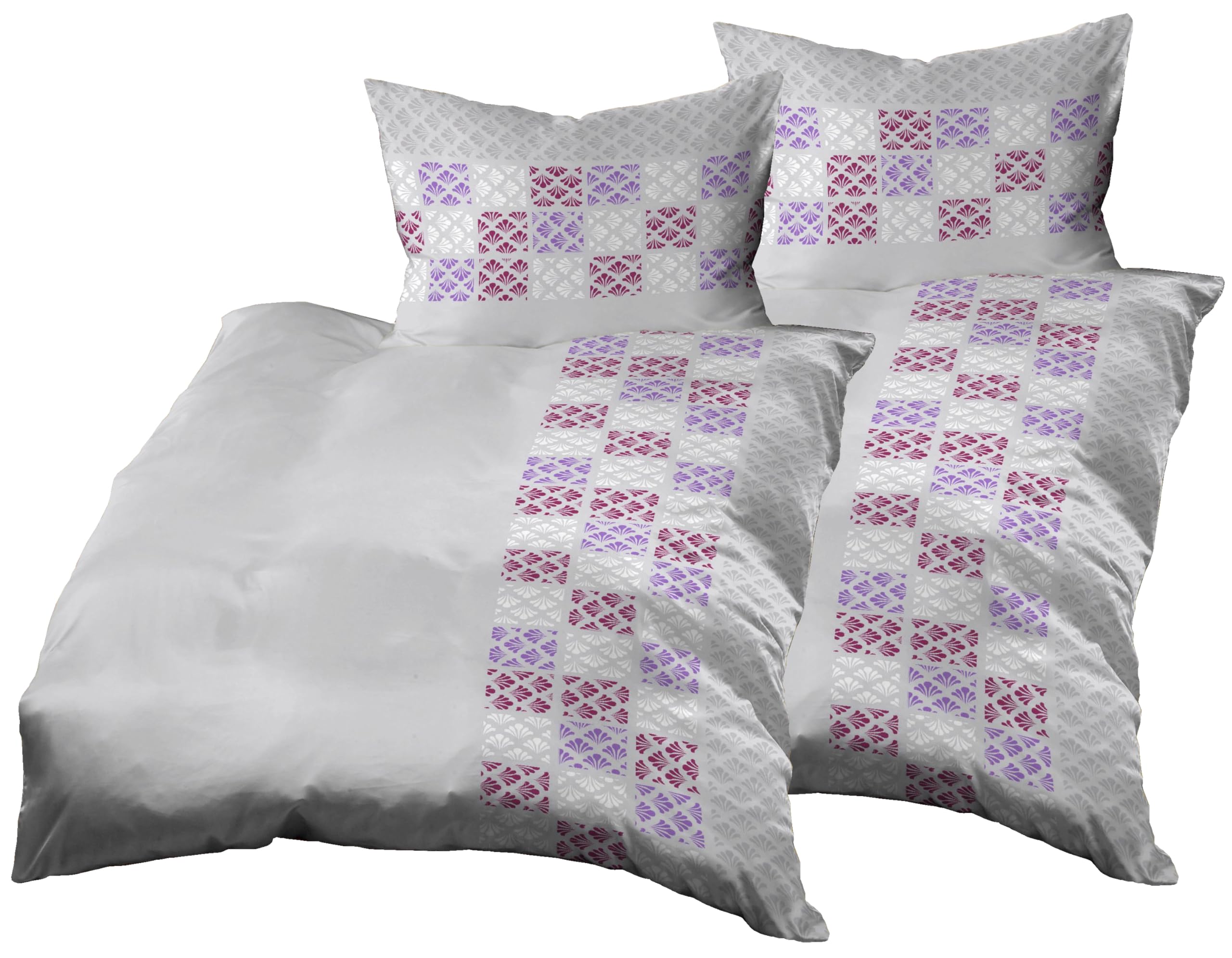 Parure de lit 140x200 microfibre bicolore violette et grise avec deux taies d'oreiller 70x90 cm