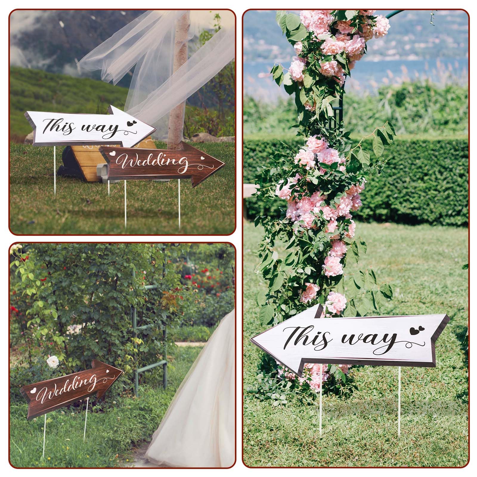4pcs Panneau Directionnel Mariage, Panneaux Routiers Directionnels de Mariage Panneaux Fléchés avec Piquets Panneau Mariage Panneau de Bienvenue Mariage pour Réception Extérieur
