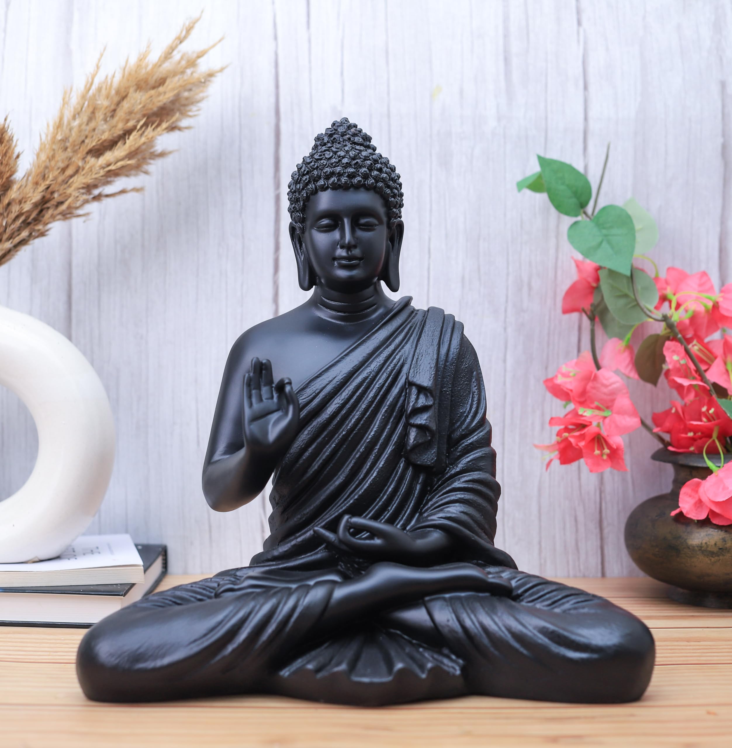 The Advitya Polymarble Meditating Buddha/Buddh/Gautam Buddha Statue Lord Figurine/Idol/Murti Gift Items Showpiece for HomeDecor Decoration Gifting (Black - 14 inch)