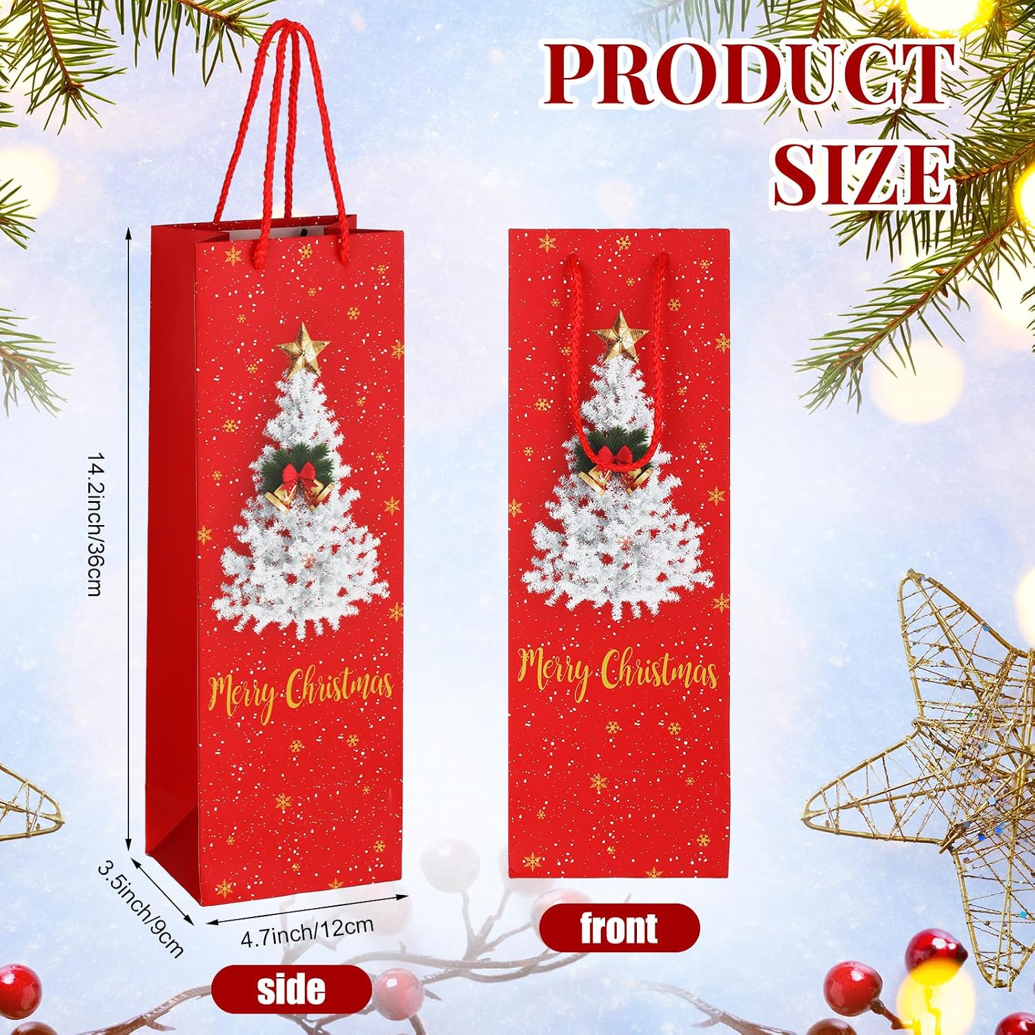 Cholemy 30 Pcs Christmas Wine Bottle Gift Bags Bulk Christmas Wine Champagne Bags with Handles for Bottles Gift Wrapping Holiday Party Favors (Classic)