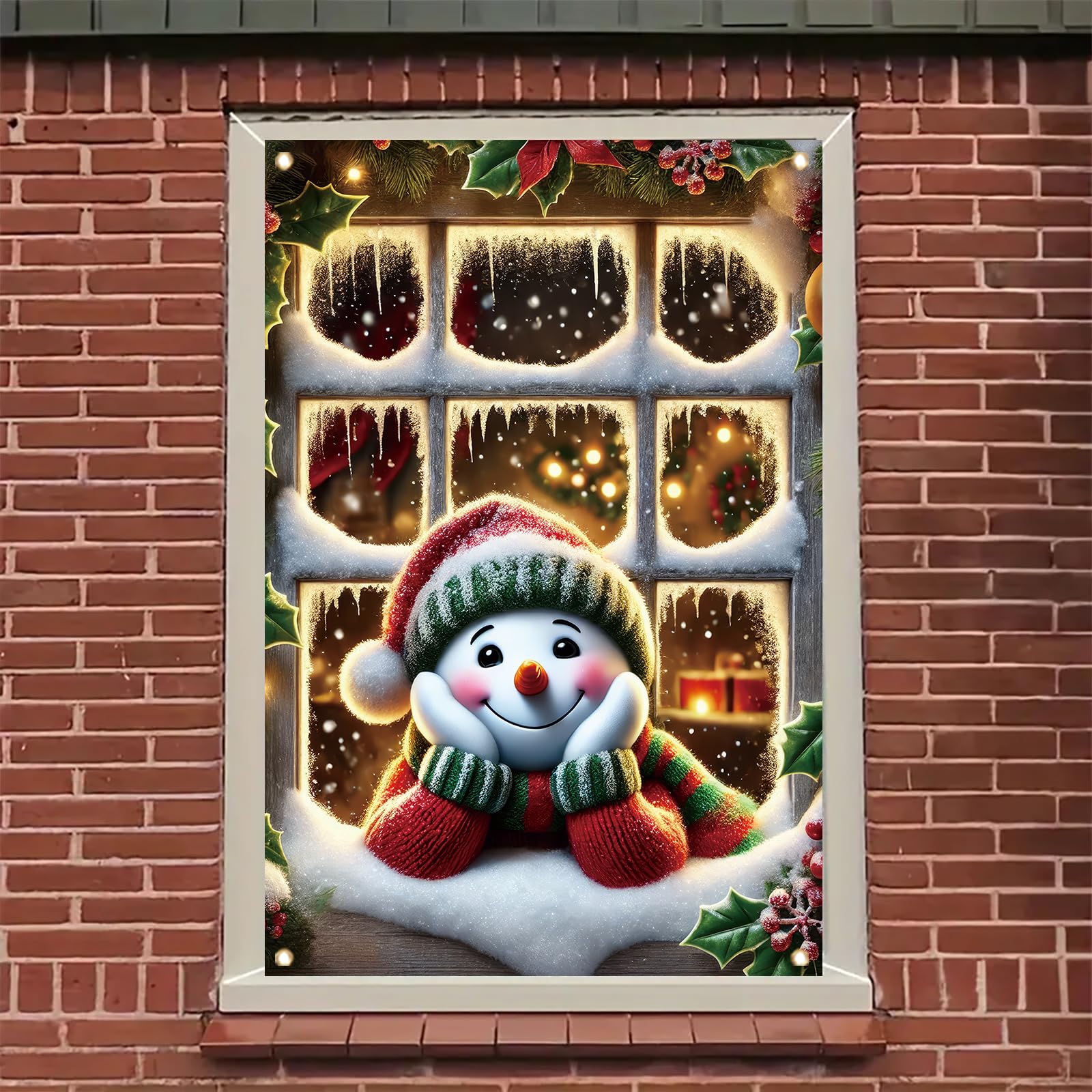 Saoplasa Christmas Window Cover Xmas Snowman Winter Decoration for Home Holiday Outdoor Window Clings 47x31 Inch Xmas Frosted Glass Sticker Removable
