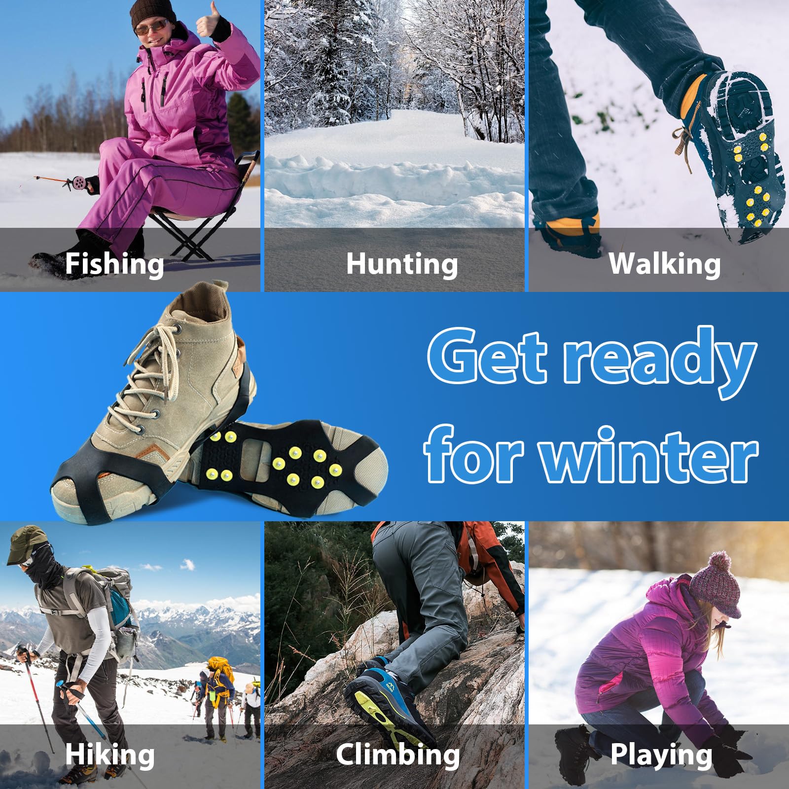 10 Clous Crampons, Poids léger Clous, Crampon Neige, Crampons Protection pour Marche Randonnée Hiver, pour Le Rrekking en Plein Air, L'alpinisme, Les Voyages sur Neige(M)