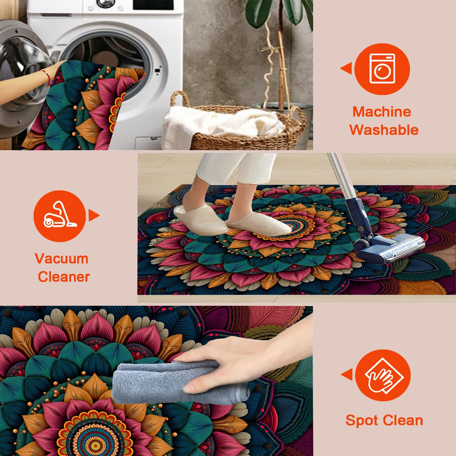 Rond Tapis pour Enfants Chambre, Mysticisme Ethnique Mandala Décoration, Lavable Antidérapant, Salon Doux Pelucheux intérieur Sol Décoration Maison Tapis (Vert foncé, 100cm)