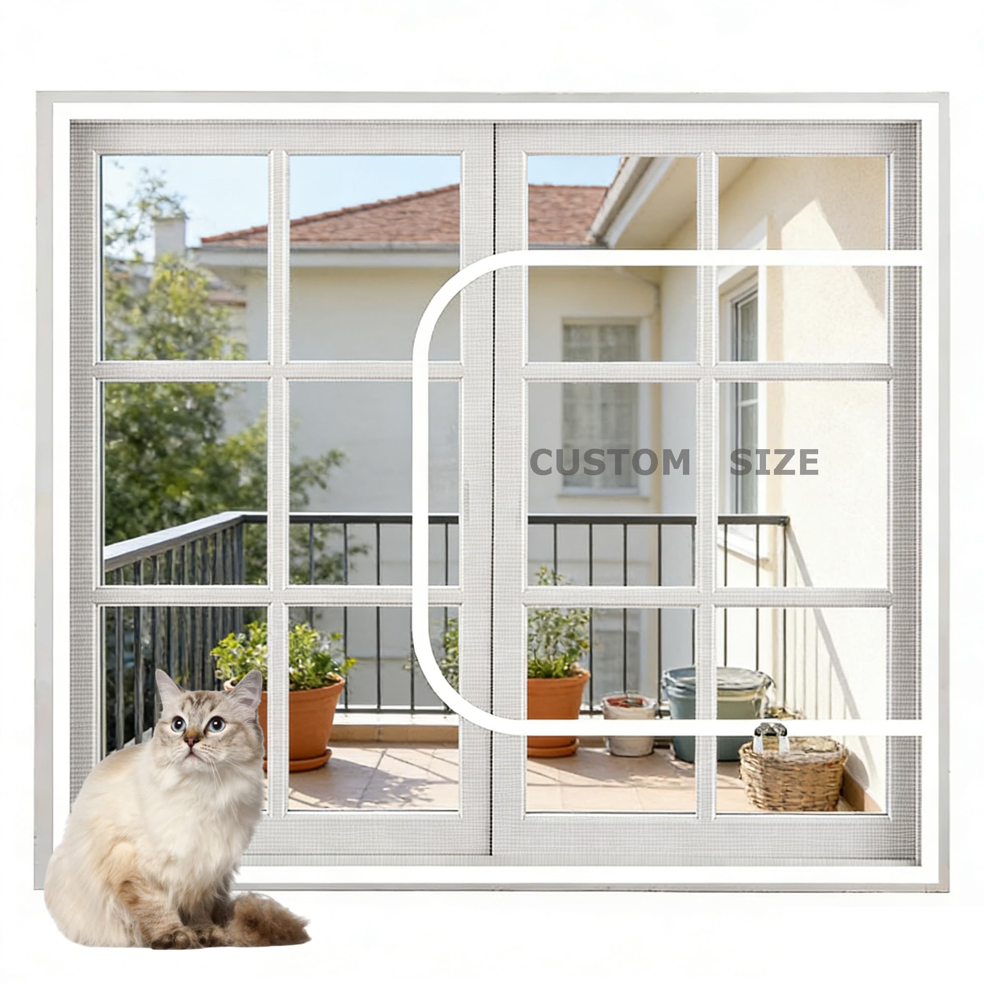 Hruile White Custom Cat Proof Window Screen With Zipper, Pets Protection And Keep Bugs Out, Cats Safety Net, Self-Adhesive Insect Mesh Fly Bugs Net For Window, Balcony