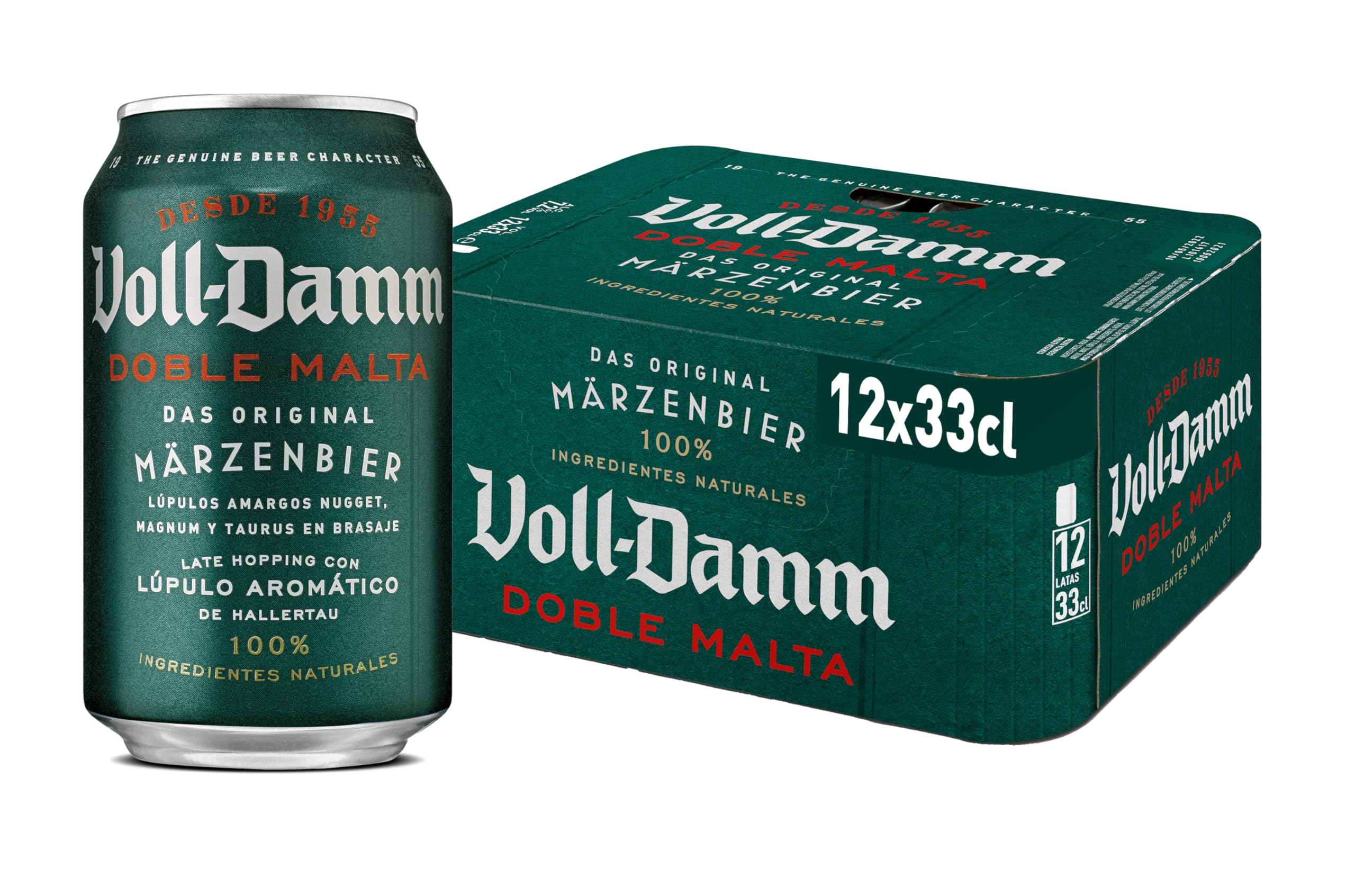 Voll-Damm | Cerveza Doble Malta | Toque Cítrico y Afrutado | Sabor Único | Espuma Consistente | Pack de 12 Latas x 33 cl