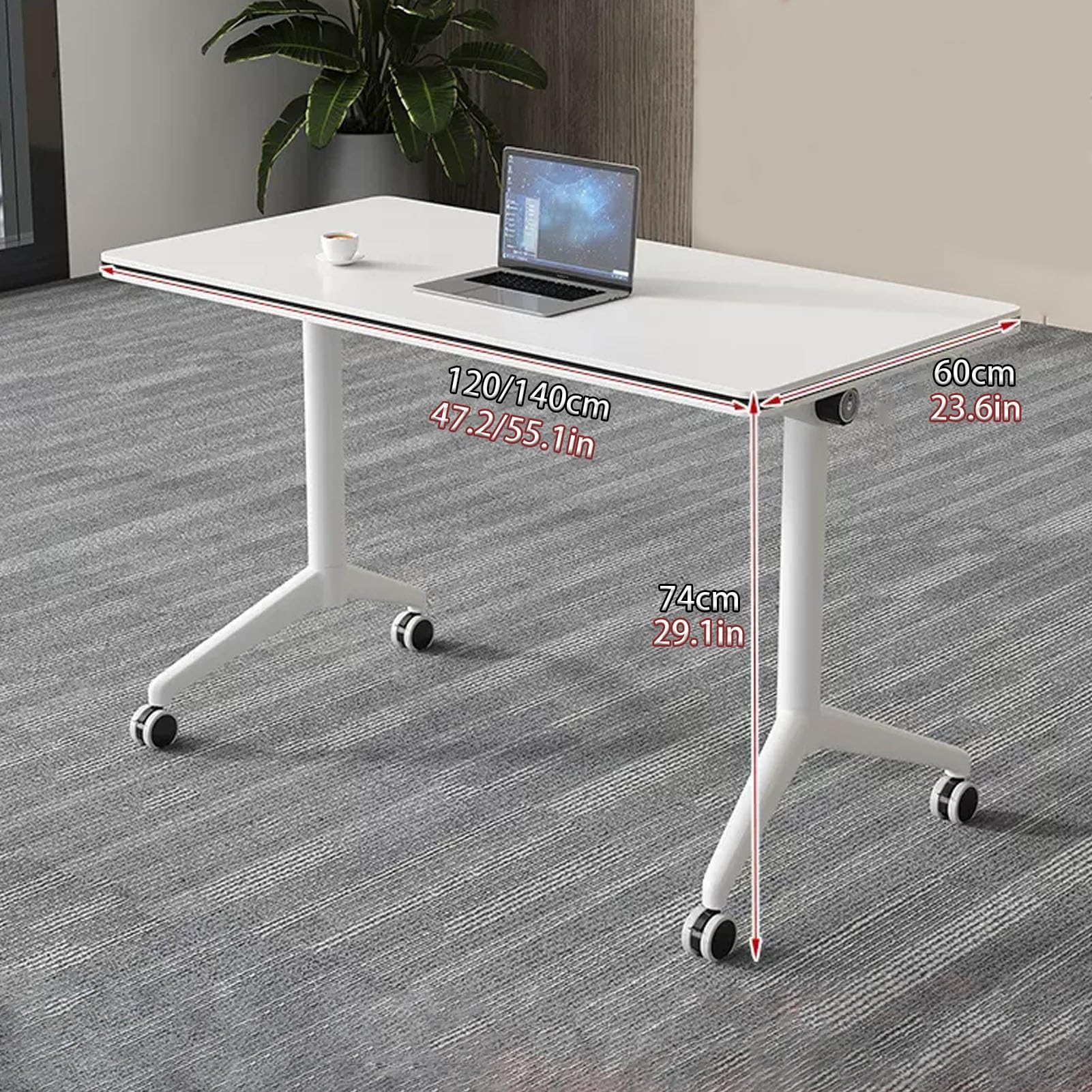 Moderner, Klappbarer Konferenztisch mit Geräuschlosen Rollen und Wasserfester Oberfläche für Büro, Besprechungsraum und Klassenzimmer. Zusammenklappbar, Tragbar, 63 X 23,6 X 29,1/16 Zoll.