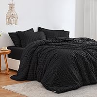 Vista 1 de Love's cabin Seersucker Black Queen Comforter Set 7 Pieces, All Season Lightweight Bedding Set, Queen Bed in a Bag Comforter Set with Comforter