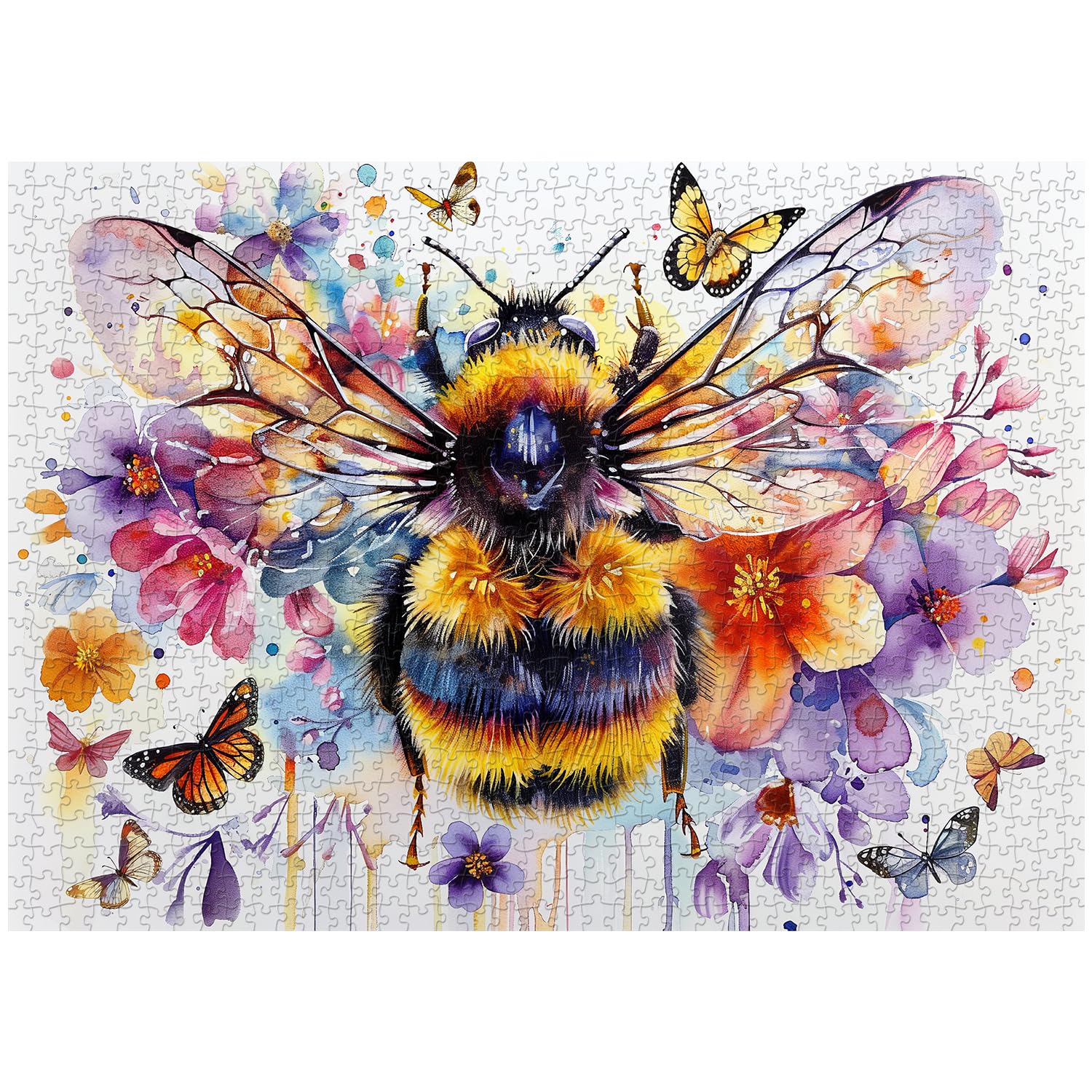 1000-Piece Vintage Flower Cup Puzzle - Spring Floral Garden Puzzle With Butterfly & Bee - Finished Size 27.6x19.7in, Challenging Adult Puzzle-767718