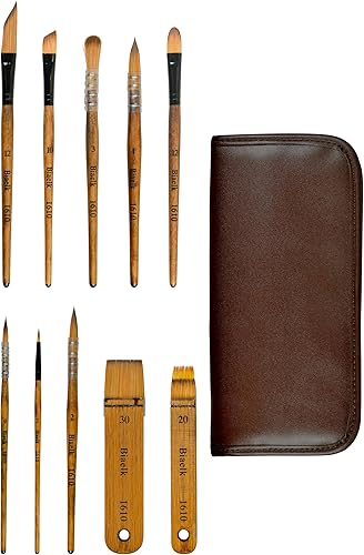 Miniatura 5 de Juego de 10 pinceles de acuarela para pintura de artista profesional Travel Biaelk que incluye puntas redondas, daga de merluza para tintas