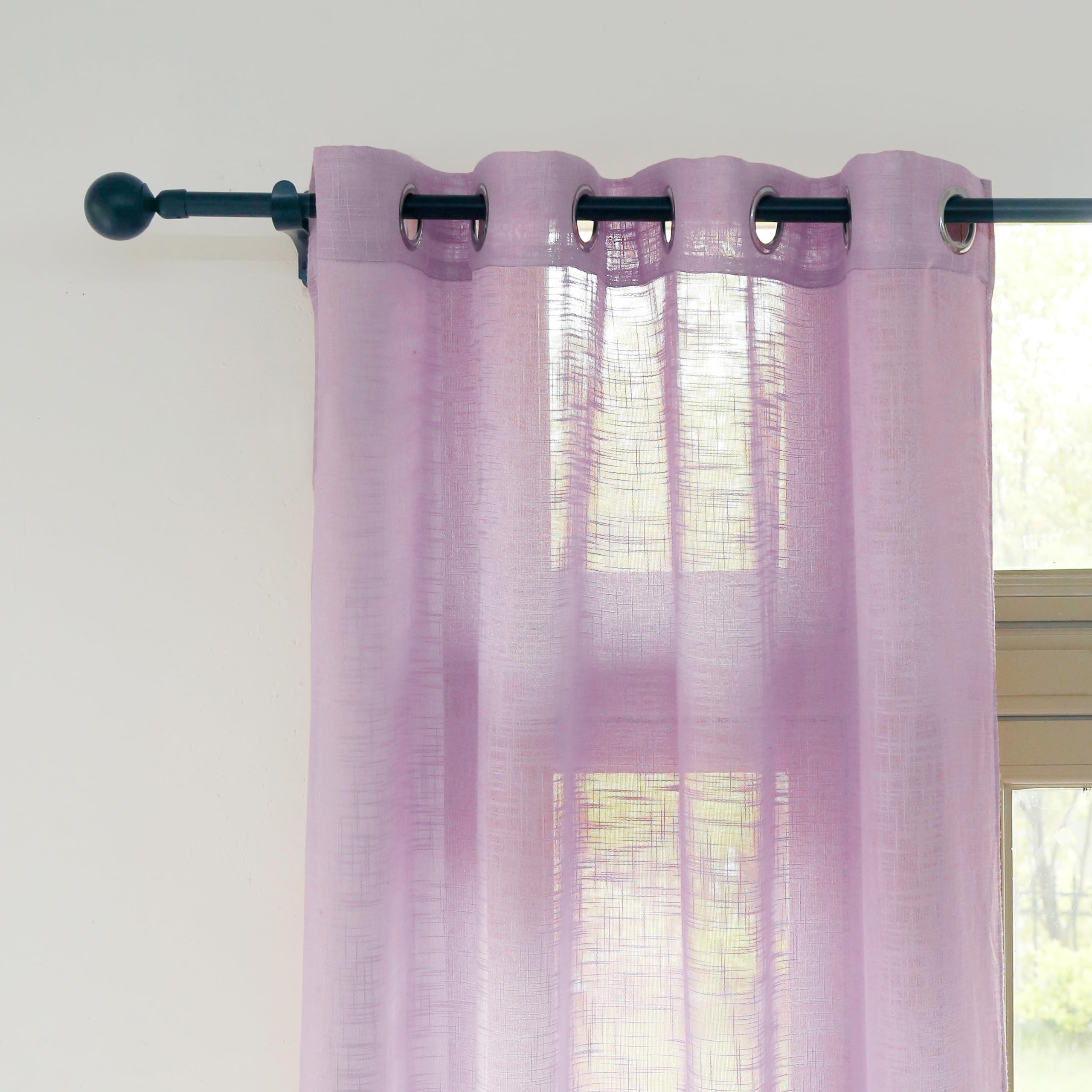 DALINA Textil - Cortina translucida para Salon y Dormitorio - Visillo Efecto Lino 2 Paneles de 140 x 260 cm - Visillo para Ventana con Ojales Moderno - Visillo Morado Lila Decorativo