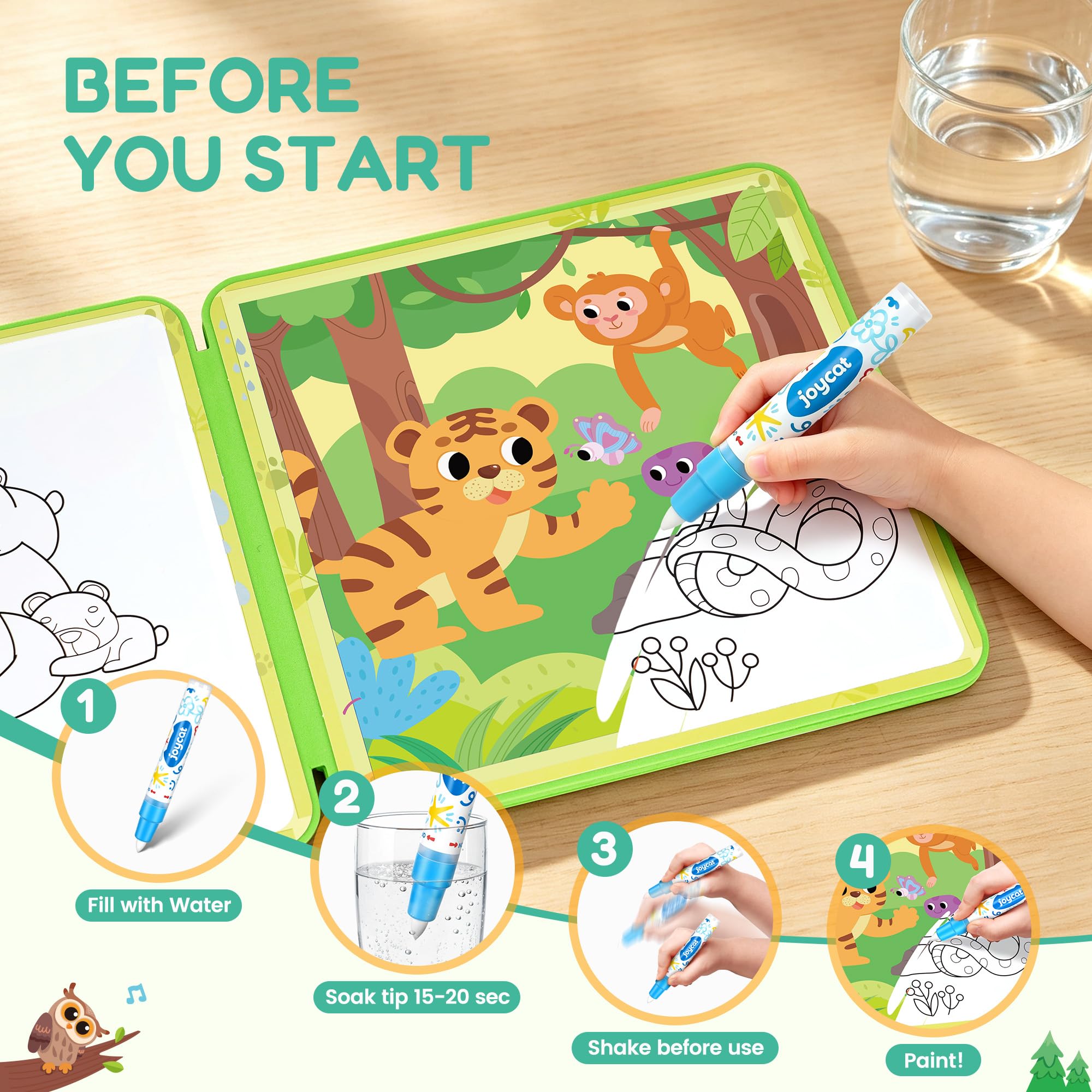 JoyCat Wassermalbuch für Kinder (3er-Pack): Ozean, Bauernhof, Wald | Wiederverwendbares Magisches Malbuch mit Wasserstift, Malen ohne Flecken, Faltbares EVA Aktivitätsbuch für Kinder ab 3 Jahren