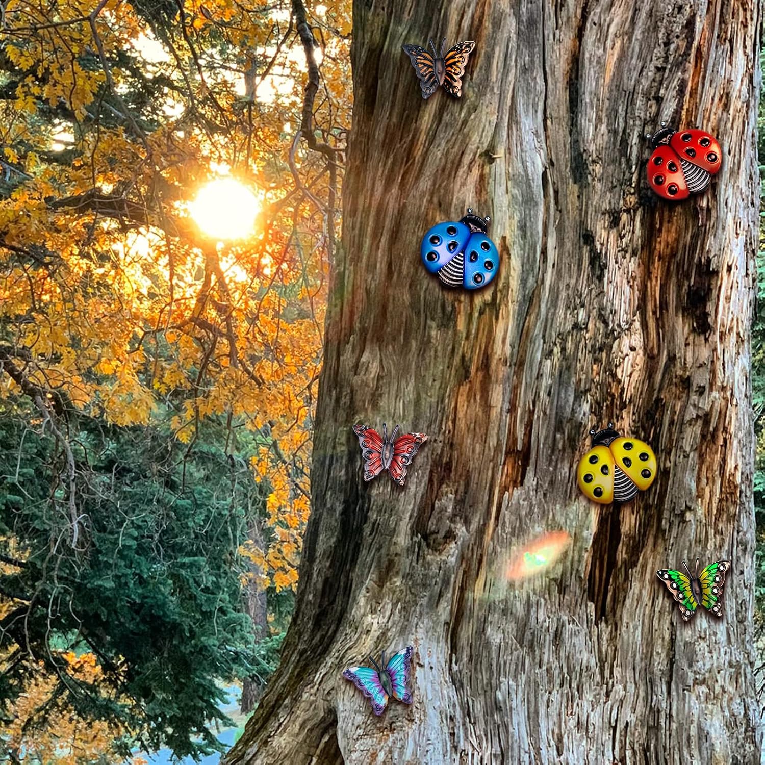 Foxany 金属製蝶 壁装飾 蝶4個とトンボ4個 テントウムシ4個 壁装飾 彫刻 屋外ガーデンフェンスアート パティオ 裏庭 自宅