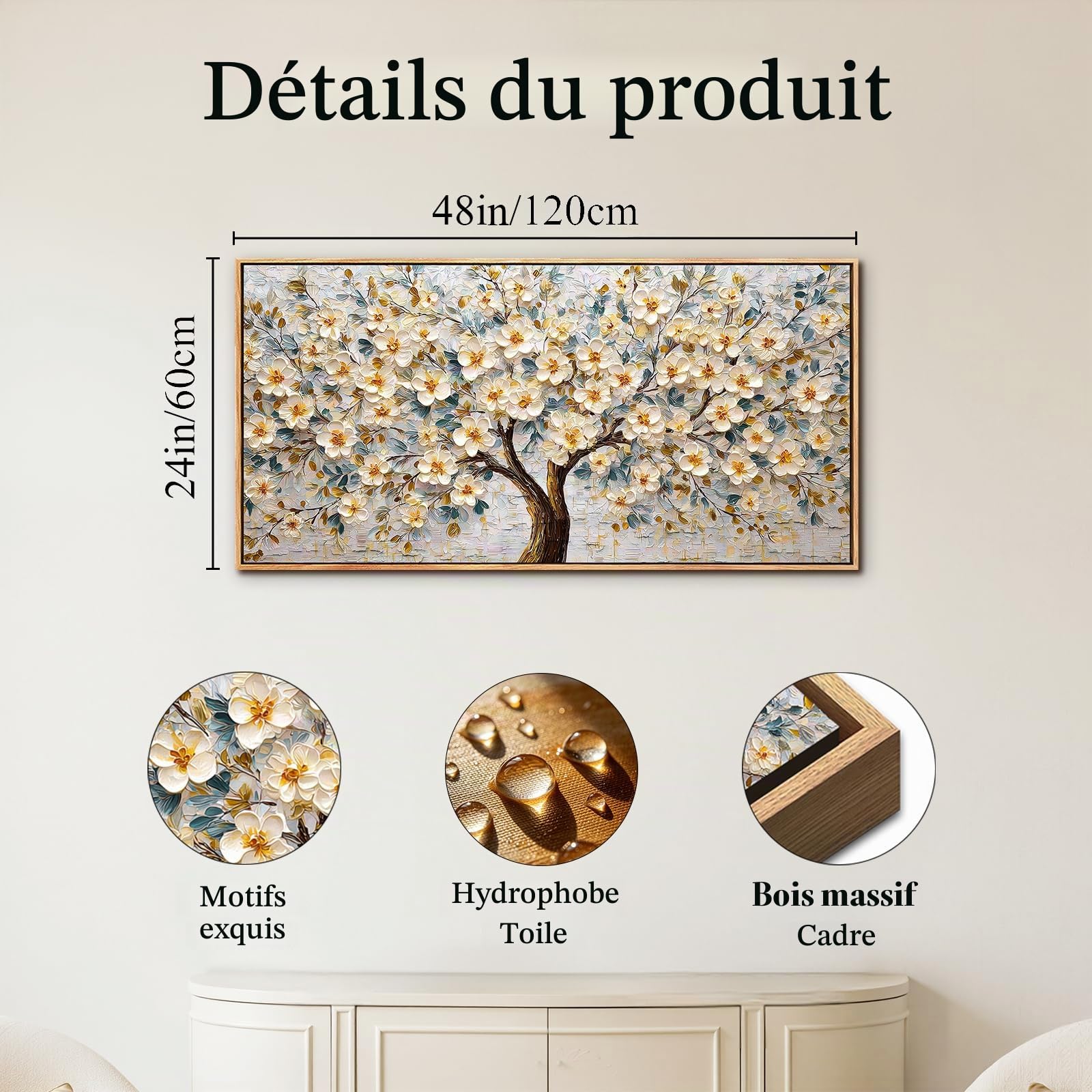 SERIMINO Tableau Decoration Murale Arbre de Vie Fleur Cadre 60x120 cm