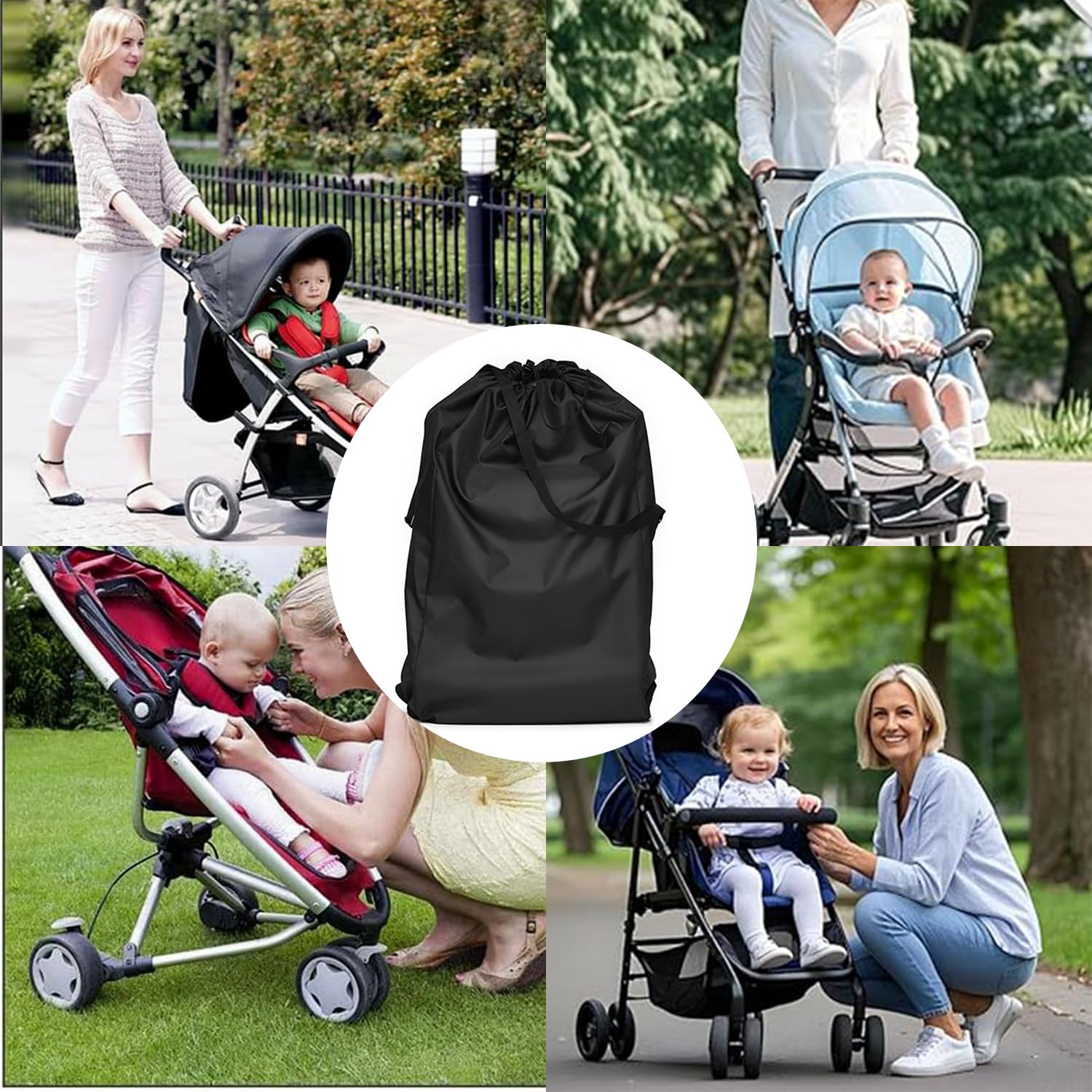 Ezranova Bolsa de viaje impermeable para cochecito de bebé, color negro, gran capacidad