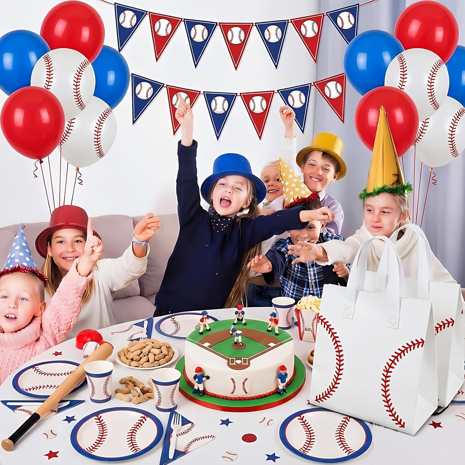 Kacctyen 50 Pcs Baseball Insulated Bags for Food Delivery, Thermal Grocery Take Away Bags for Pizza, Cookie, Cold and Hot Food, Insulated Tote for Baseball Senior Night, Sport Party, 9.5 x 9.5 x 6 in