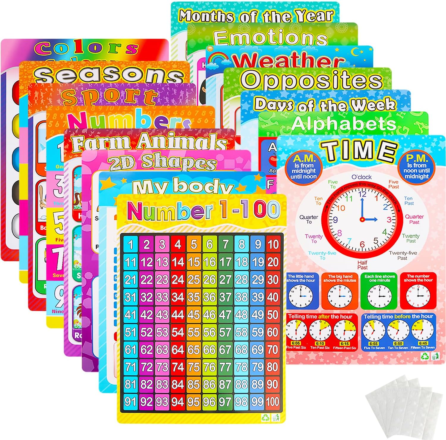 Grandisk 15 Pack Alphabet Poster Educational Poster Laminated Wall Chart For Students Learning Art Preschool Alphabet
