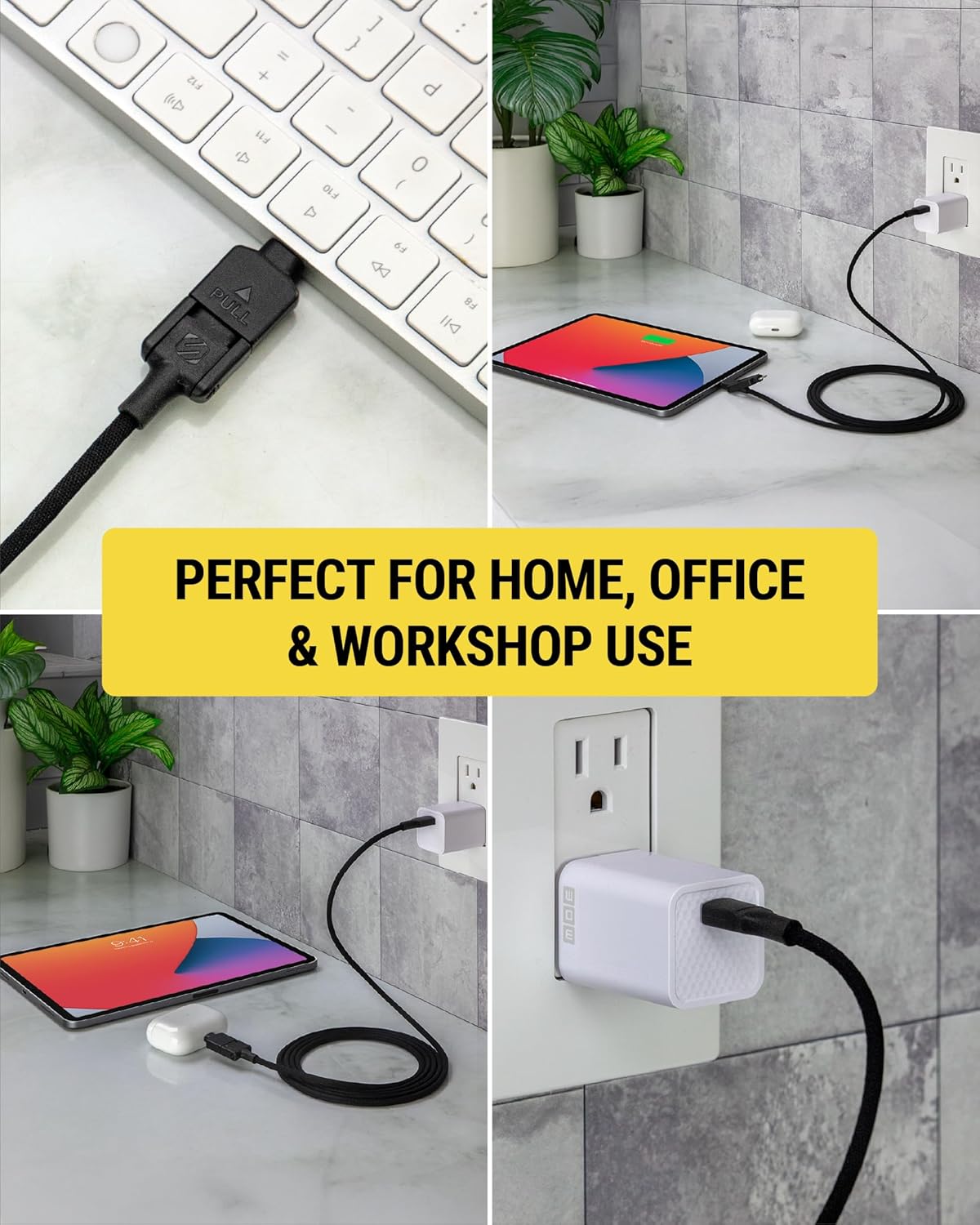 Scosche CCi4B4PSG 2-in-1 Braided USB-C to C/USB-C to Lightning Multi-Device Charge and Sync Cable, 4FT Type-C Charger Fast Charging Cord Compatible with Apple iPhone, iPad, Galaxy and More, Black