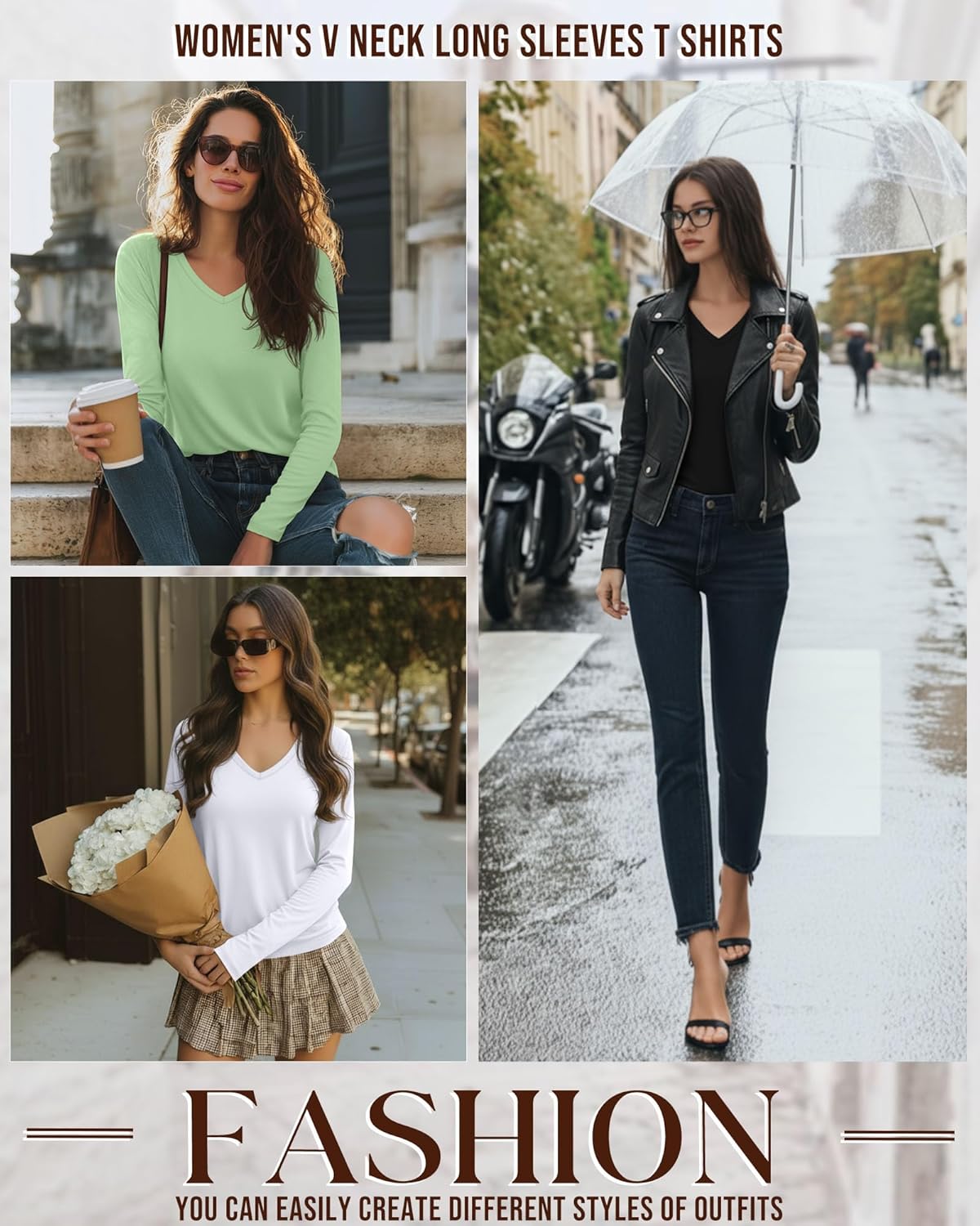 Huukeay 4 Pack Women's V Neck Long Sleeve T Shirts Basic Tops Casual Fall Loose Fit Blouse Tee Clothes Fashionable Outfits - Image 3