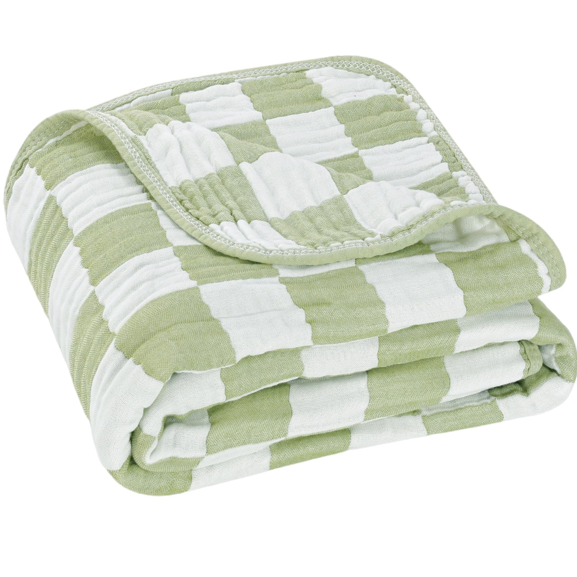 Muslin Baby Blanket Organic Cotton Blend Jacquard (Matcha,43")