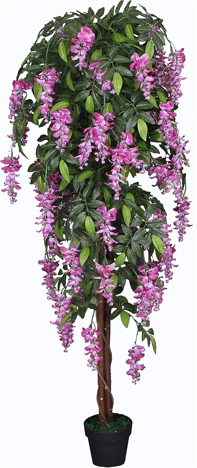 AMERIQUE 6 Feet Artificial Plant Faux Wisteria Purple Red with Nursery Pot