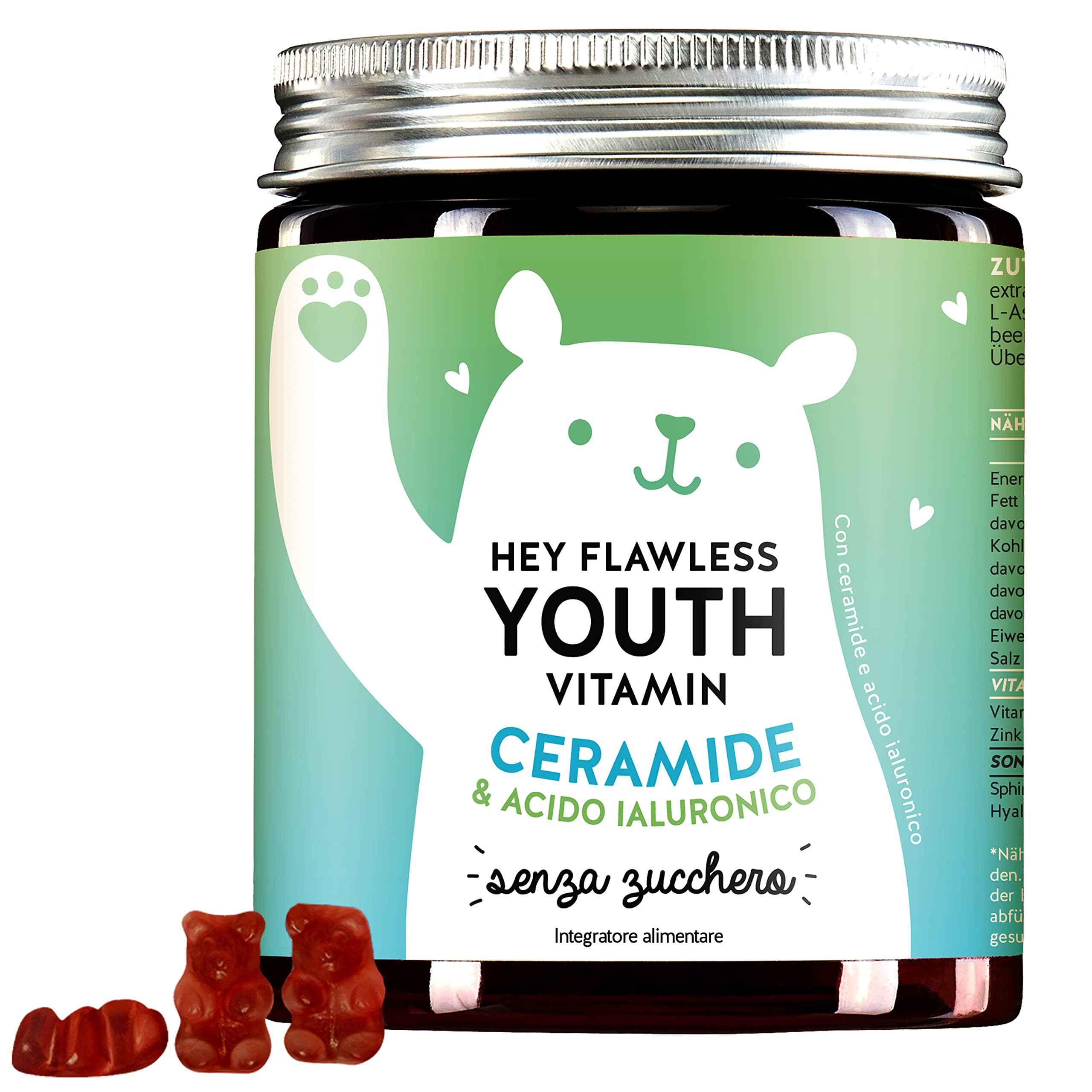 Bears with BenefitsHey Flawless Youth Vitamin with Patented Ceramide Complex Gummi Bears - 1-2 Bears Daily - Sugar Free & Made in Germany (60pcs)