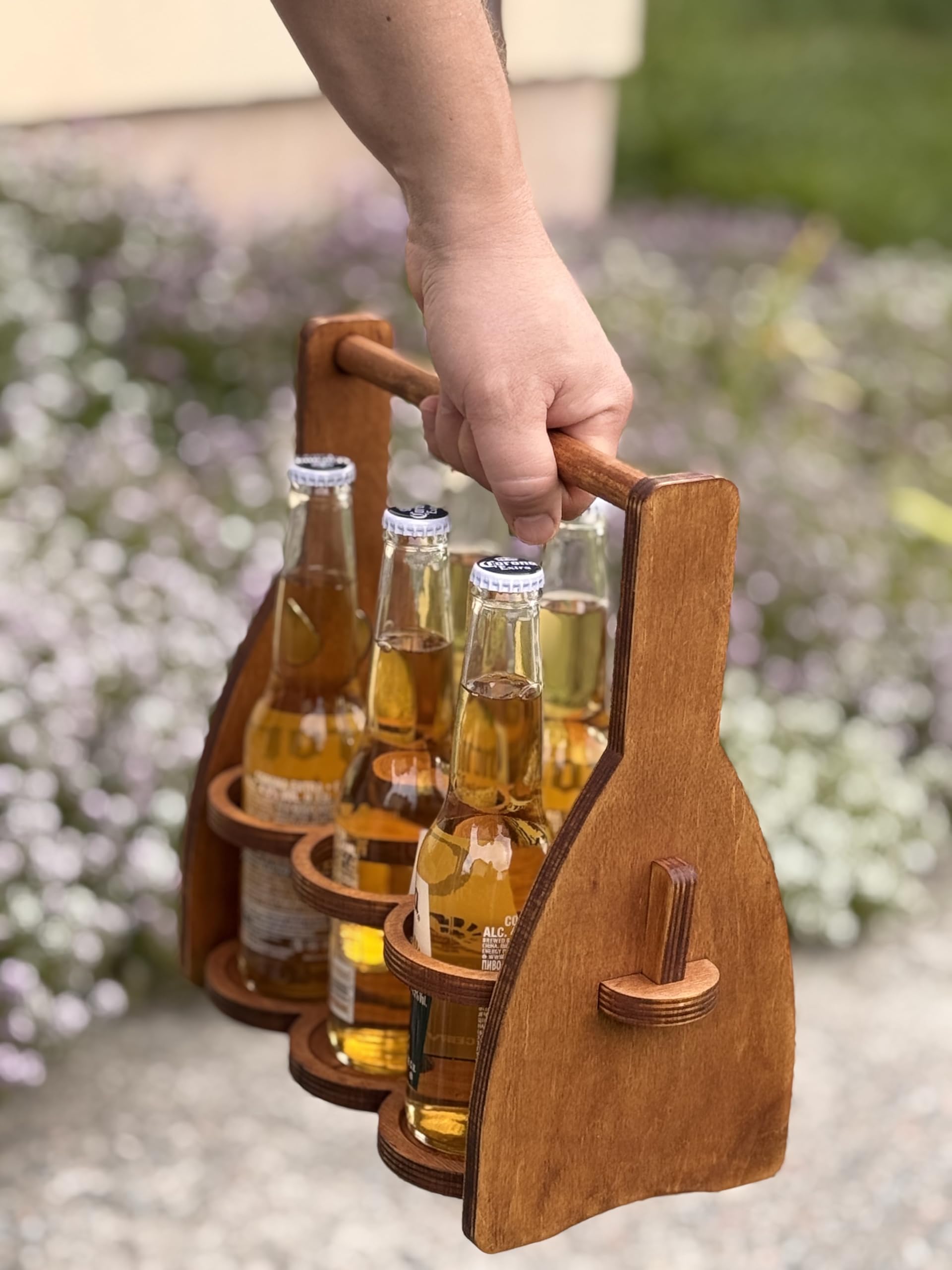 Bierbehälter aus Holz für 6 Flaschen – zusammenklappbarer Getränkehalter – beste Bierliebhaber Geschenke für Männer, Ihn, Papa – 6er-Pack Holz-Biertragetasche, Trinkhelfer, handpassend