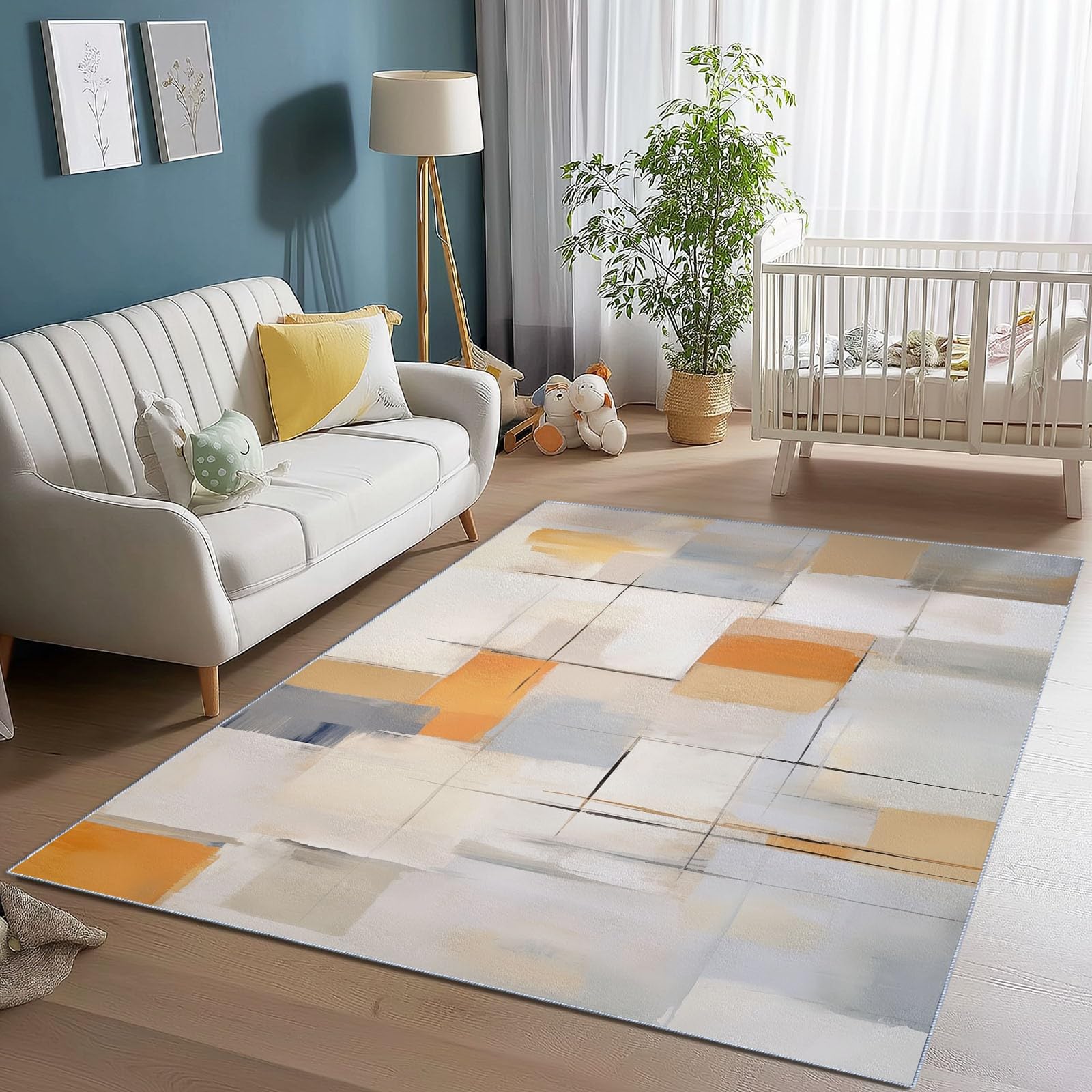Dywan w kolorze pomarańczowym miękki krótki włos można prać w pralce abstrakcyjny geometryczny kolor klocki dywan do salonu jadalni sypialnia kuchnia, 80 x 150 cm