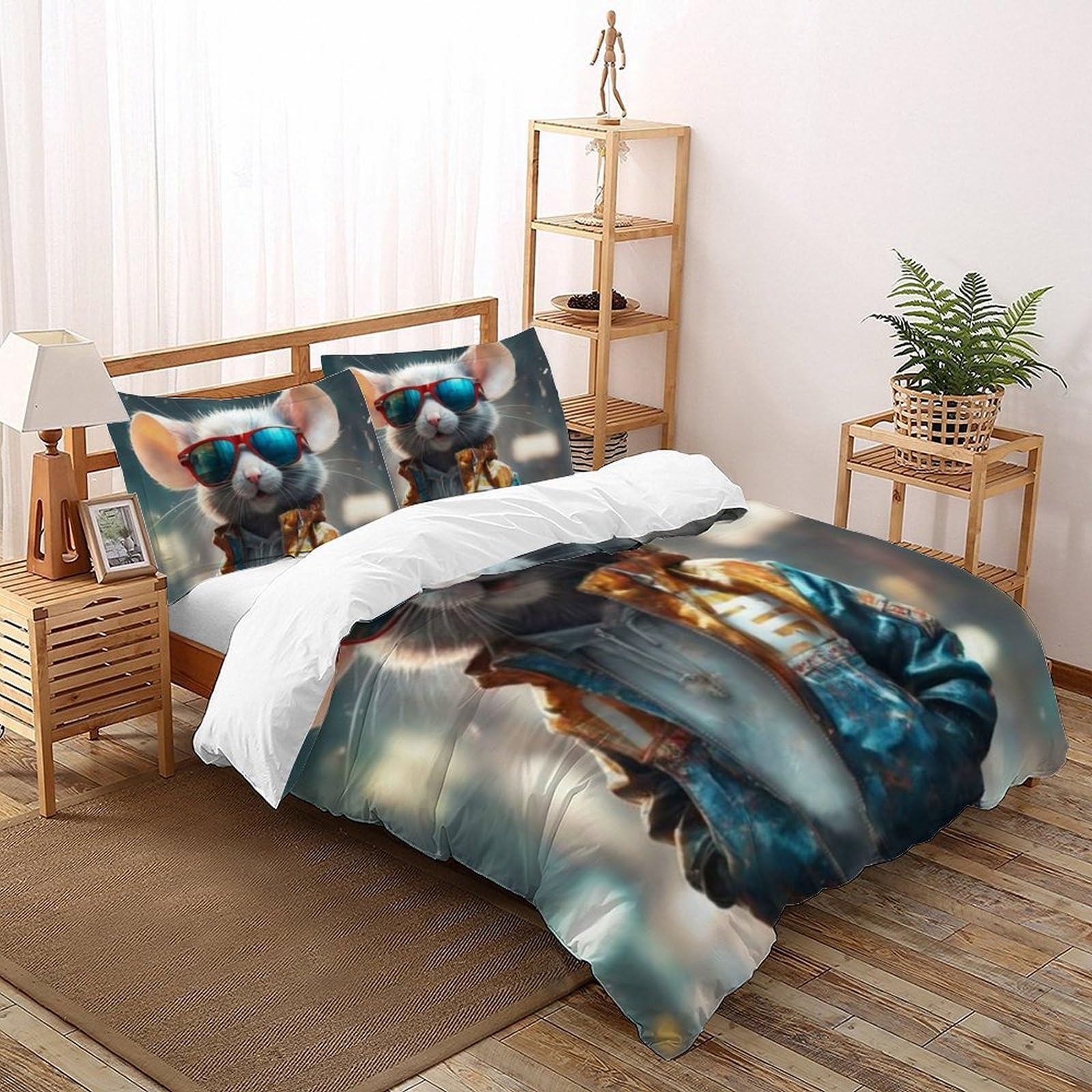 Housse de couette super king 260x220cm microfibre imprimé animaux land avec taies d'oreiller