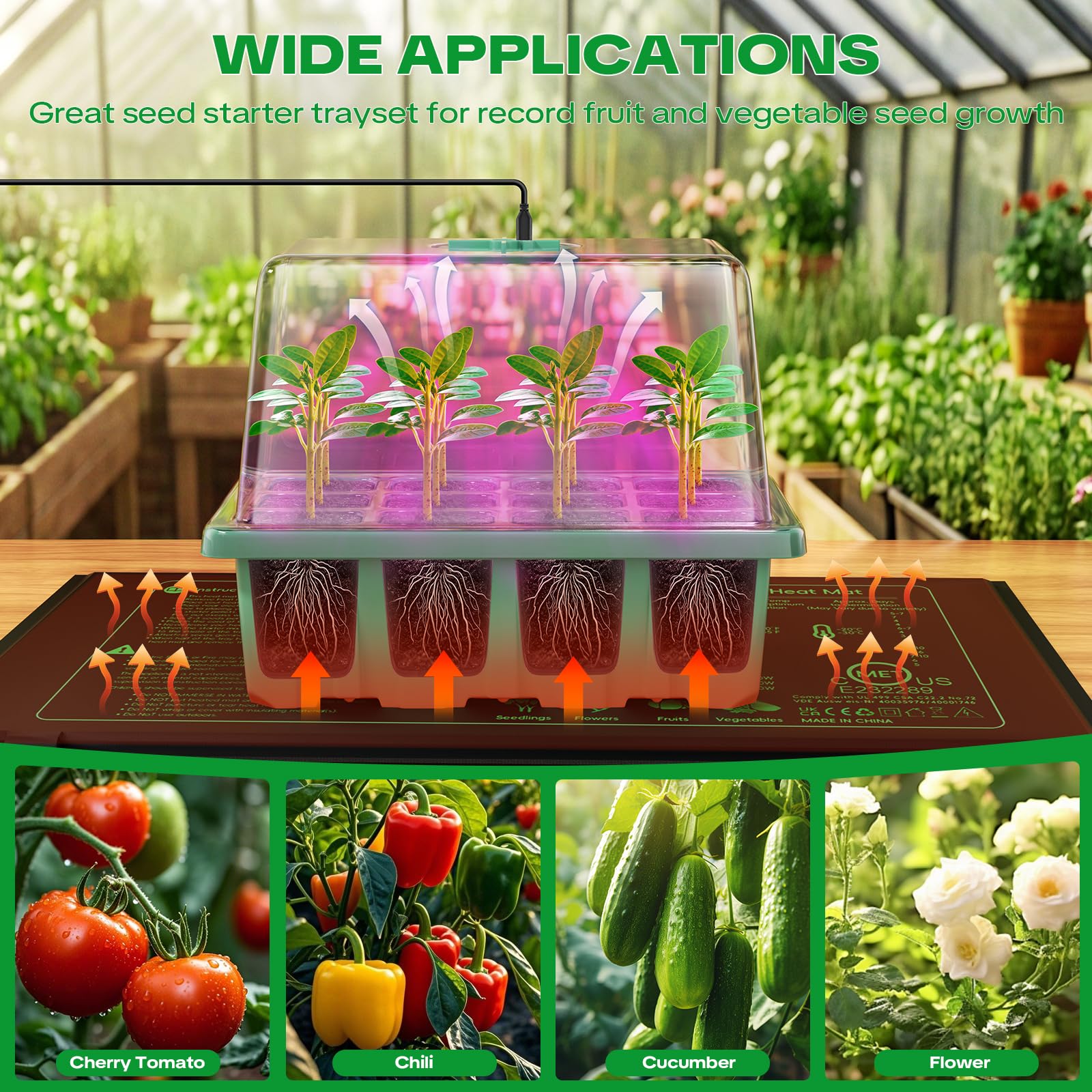 YAUNGEL Semenzaio Germinazione per Coltivazione con Lampada per Piante Tappetino Riscaldante, 5 pezzi Vassoio Germinazione per Coltivazione con Regolatore Termostatico Luminosità Regolabile