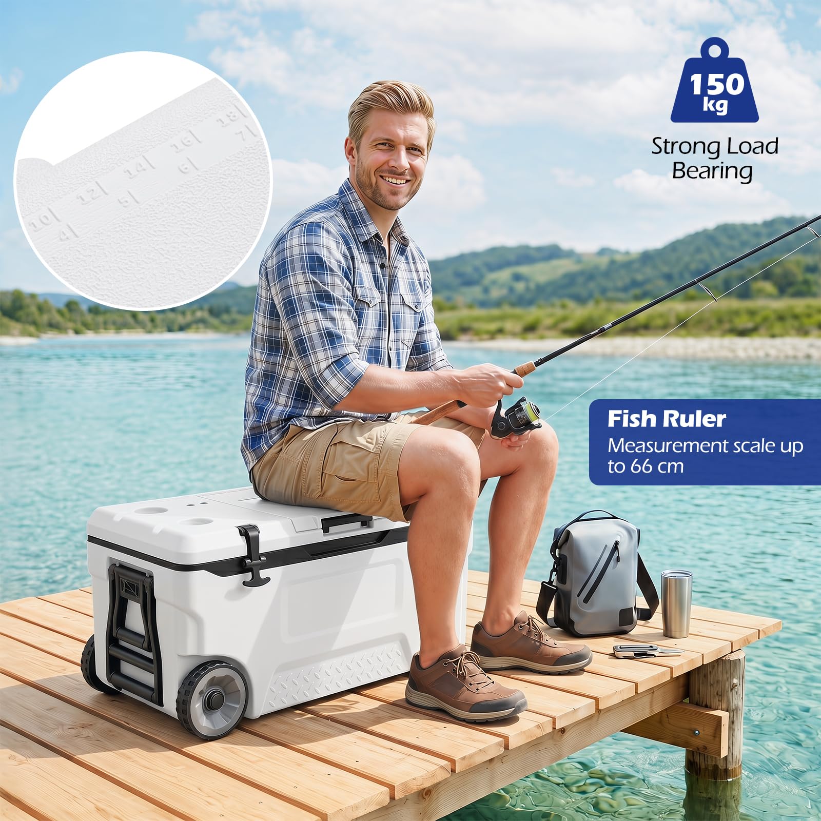 FANTASK Kühlbox, Große Thermobox aus Kunststoff (Weiß, 70 L)