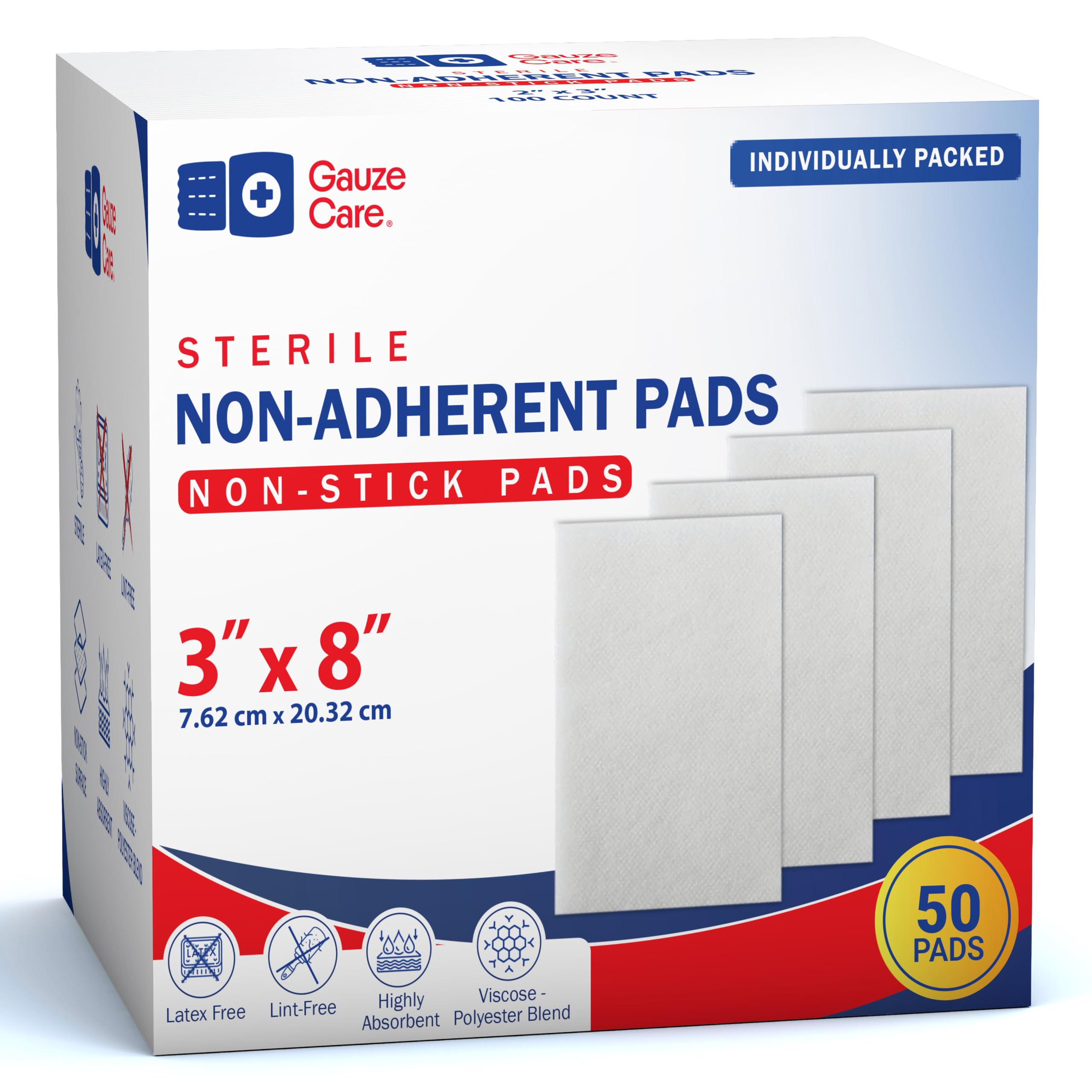 Gauze Care 3x4 Inch - Pack 100 Non-Stick Gauze Pads for Wounds, Non-Adherent, Highly Absorbent, Painless Removal, Individually Wrapped for Extra Protection — Amazon image 9